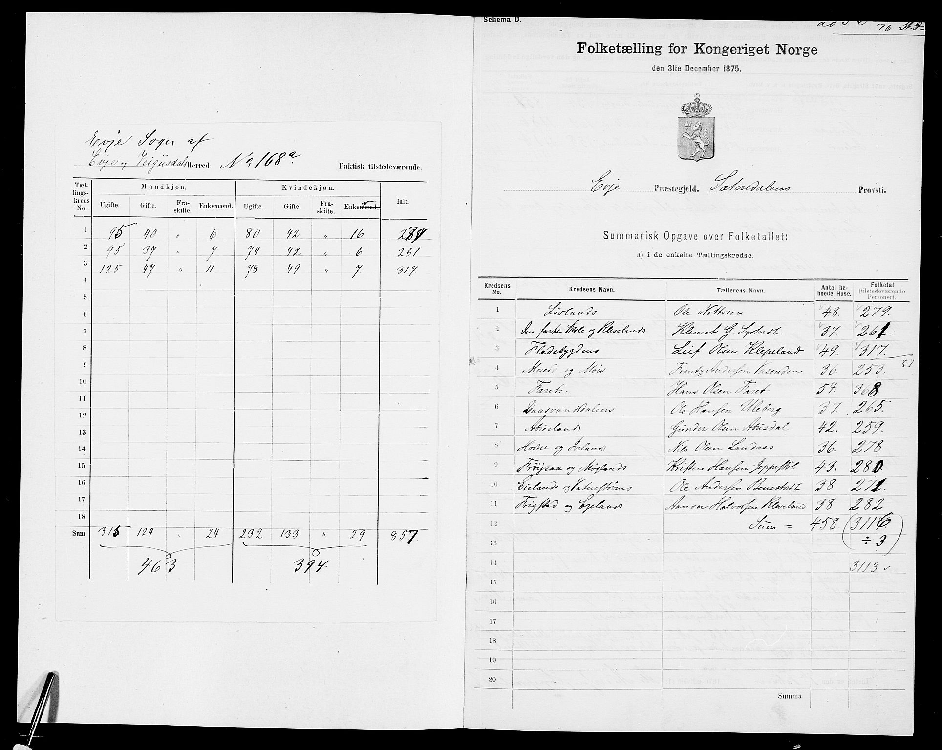 SAK, 1875 census for 0934P Evje, 1875, p. 2