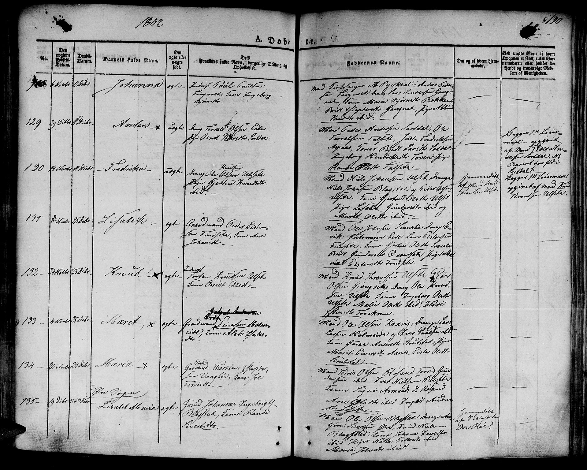 Ministerialprotokoller, klokkerbøker og fødselsregistre - Møre og Romsdal, SAT/A-1454/586/L0983: Parish register (official) no. 586A09, 1829-1843, p. 190
