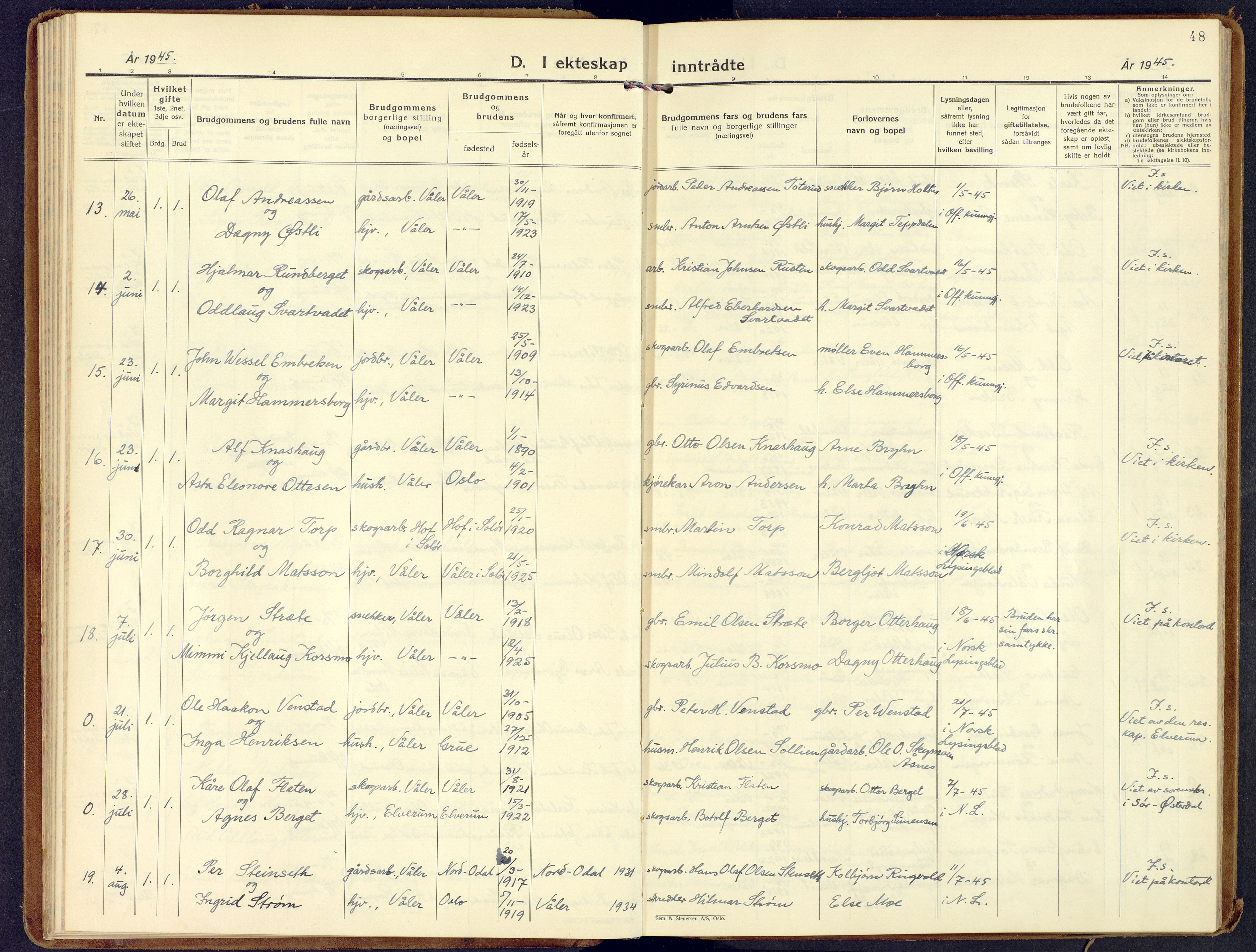 Våler prestekontor, Hedmark, SAH/PREST-040/H/Ha/Haa/L0012: Parish register (official) no. 12, 1933-1952, p. 48