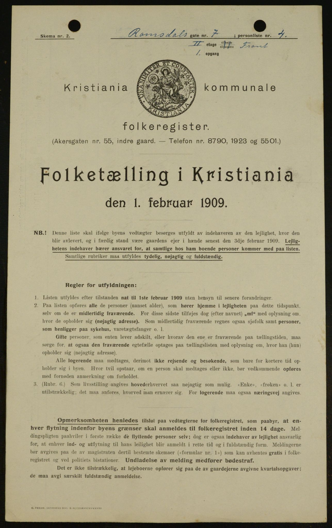 OBA, Municipal Census 1909 for Kristiania, 1909, p. 75496