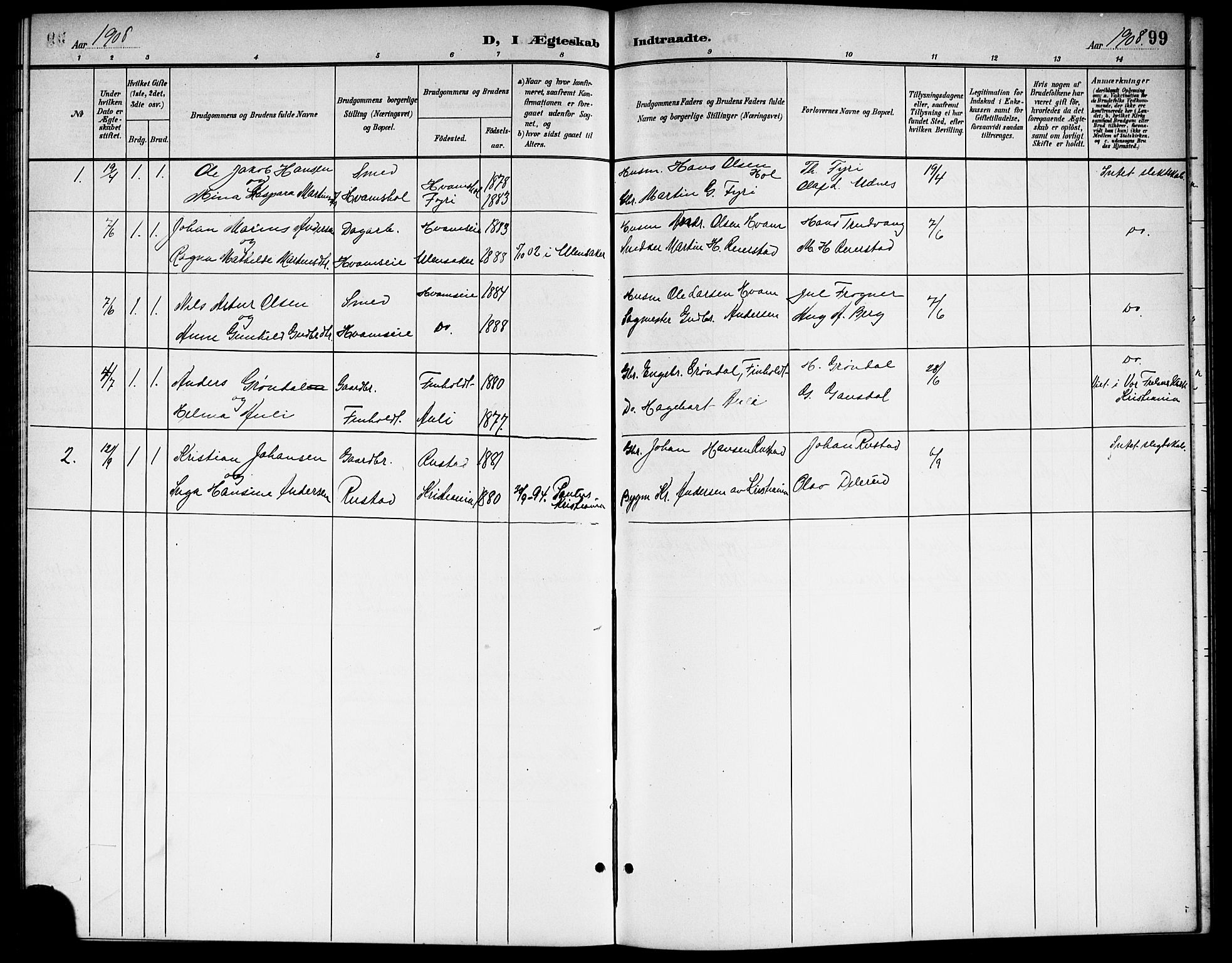 Nes prestekontor Kirkebøker, SAO/A-10410/G/Gb/L0001: Parish register (copy) no. II 1, 1901-1917, p. 99