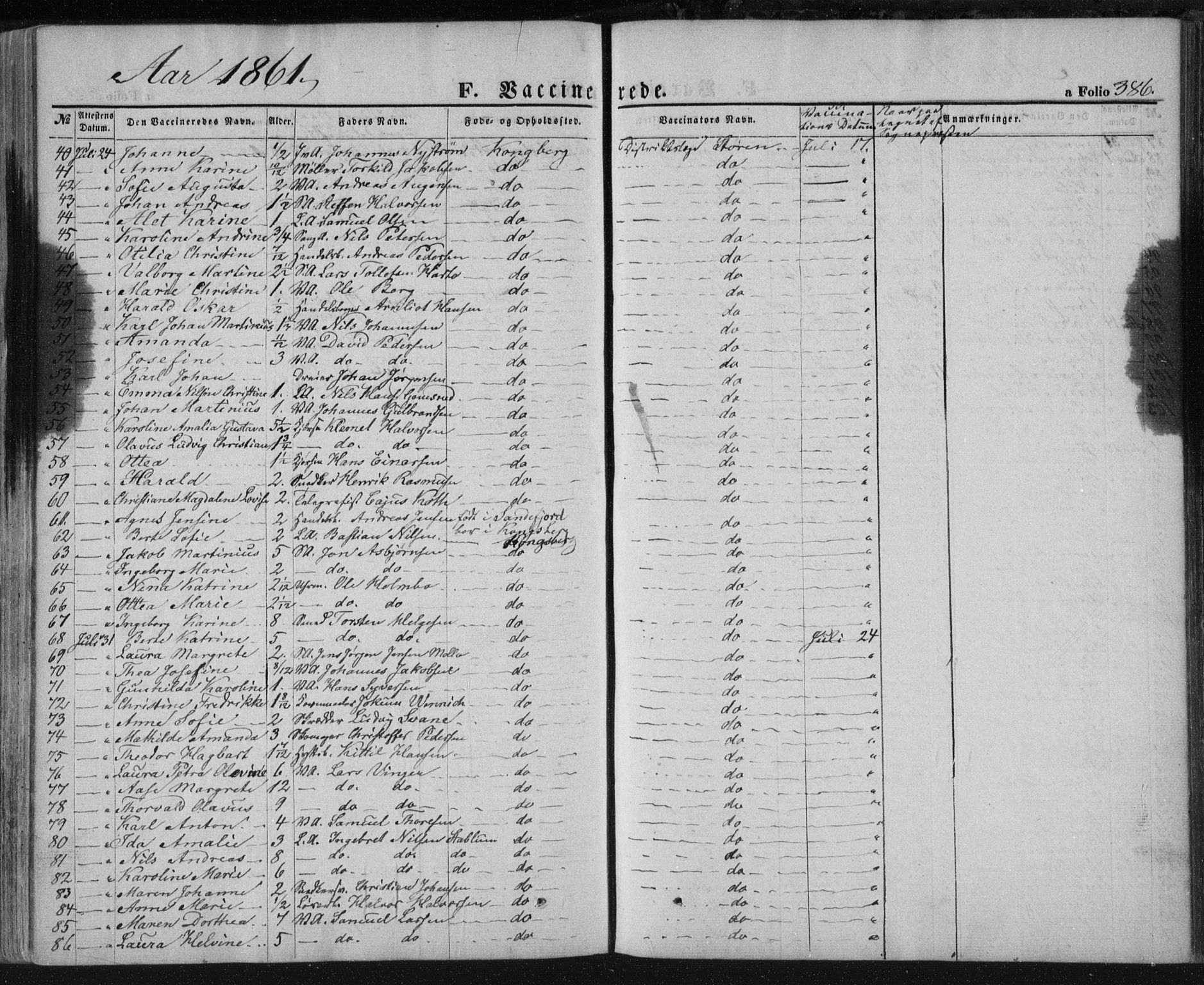 Kongsberg kirkebøker, SAKO/A-22/F/Fa/L0010: Parish register (official) no. I 10, 1859-1875, p. 386