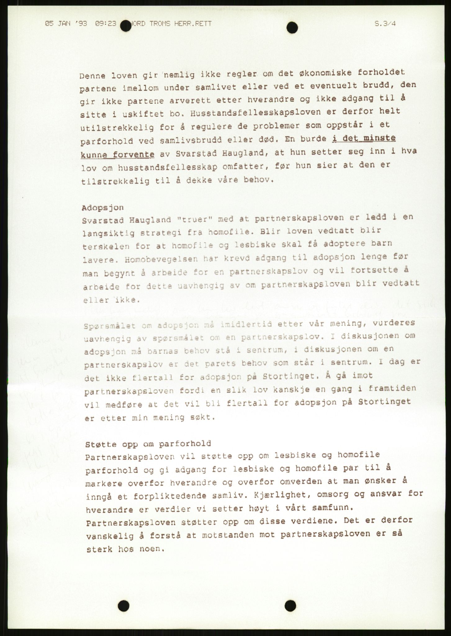 Det Norske Forbundet av 1948/Landsforeningen for Lesbisk og Homofil Frigjøring, AV/RA-PA-1216/D/Da/L0001: Partnerskapsloven, 1990-1993, p. 1437