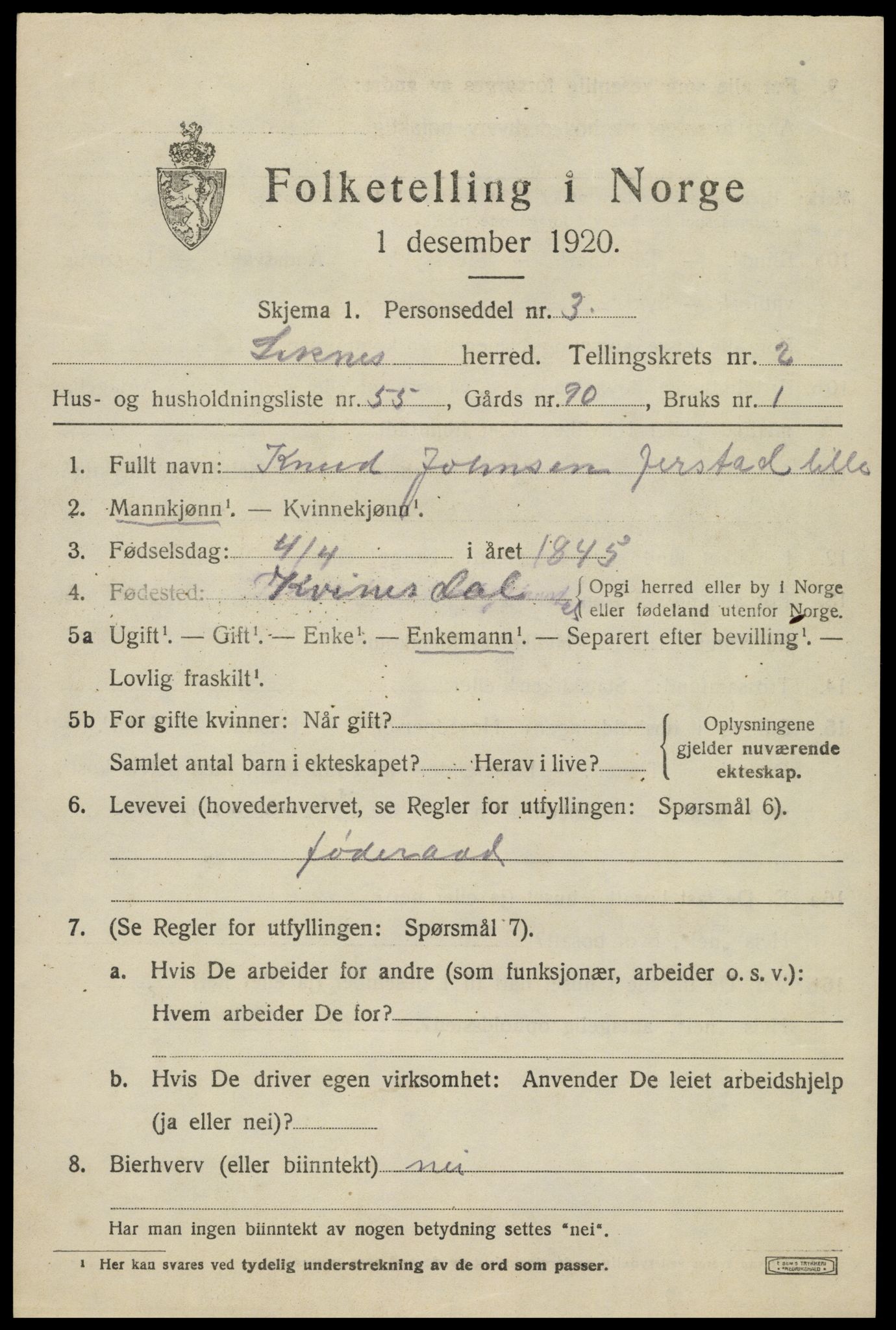 SAK, 1920 census for Kvinesdal, 1920, p. 2445