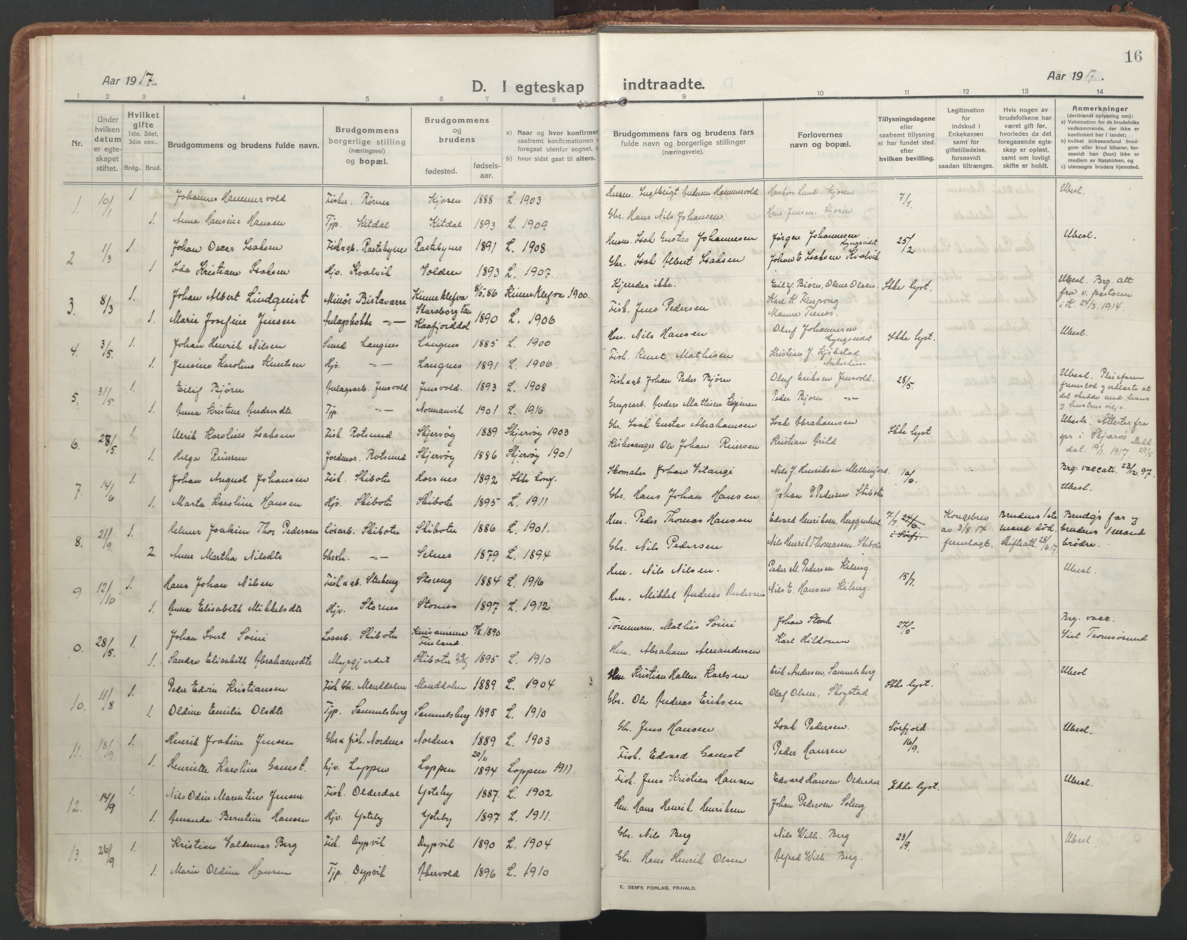 Lyngen sokneprestembete, AV/SATØ-S-1289/H/He/Hea/L0013kirke: Parish register (official) no. 13, 1914-1923, p. 16