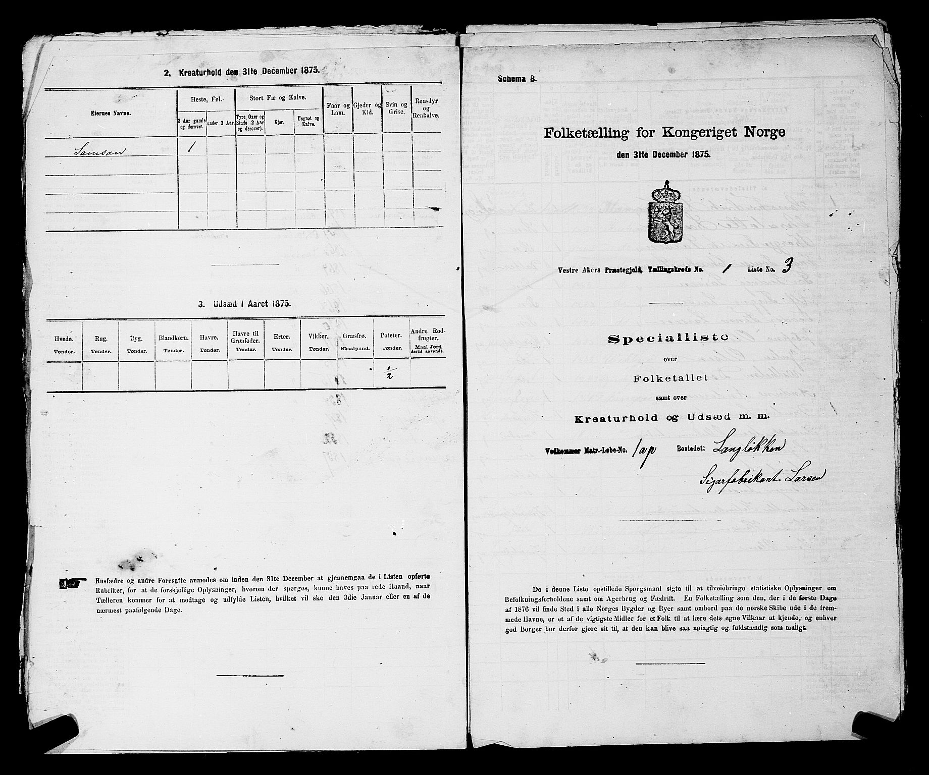 RA, 1875 census for 0218aP Vestre Aker, 1875, p. 157