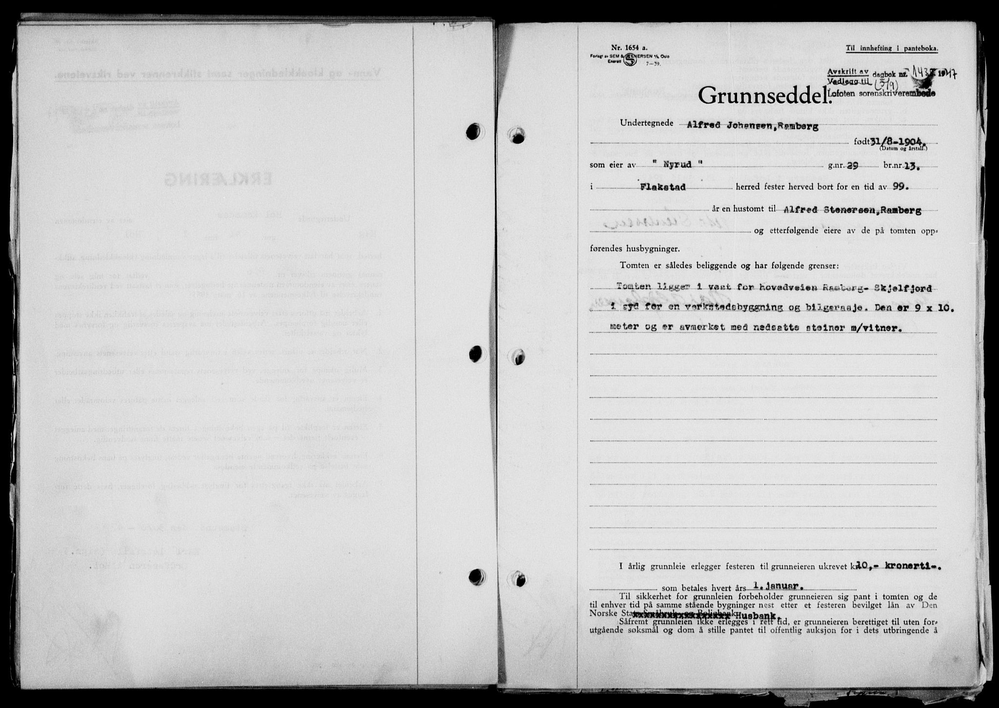 Lofoten sorenskriveri, SAT/A-0017/1/2/2C/L0016a: Mortgage book no. 16a, 1947-1947, Diary no: : 1435/1947