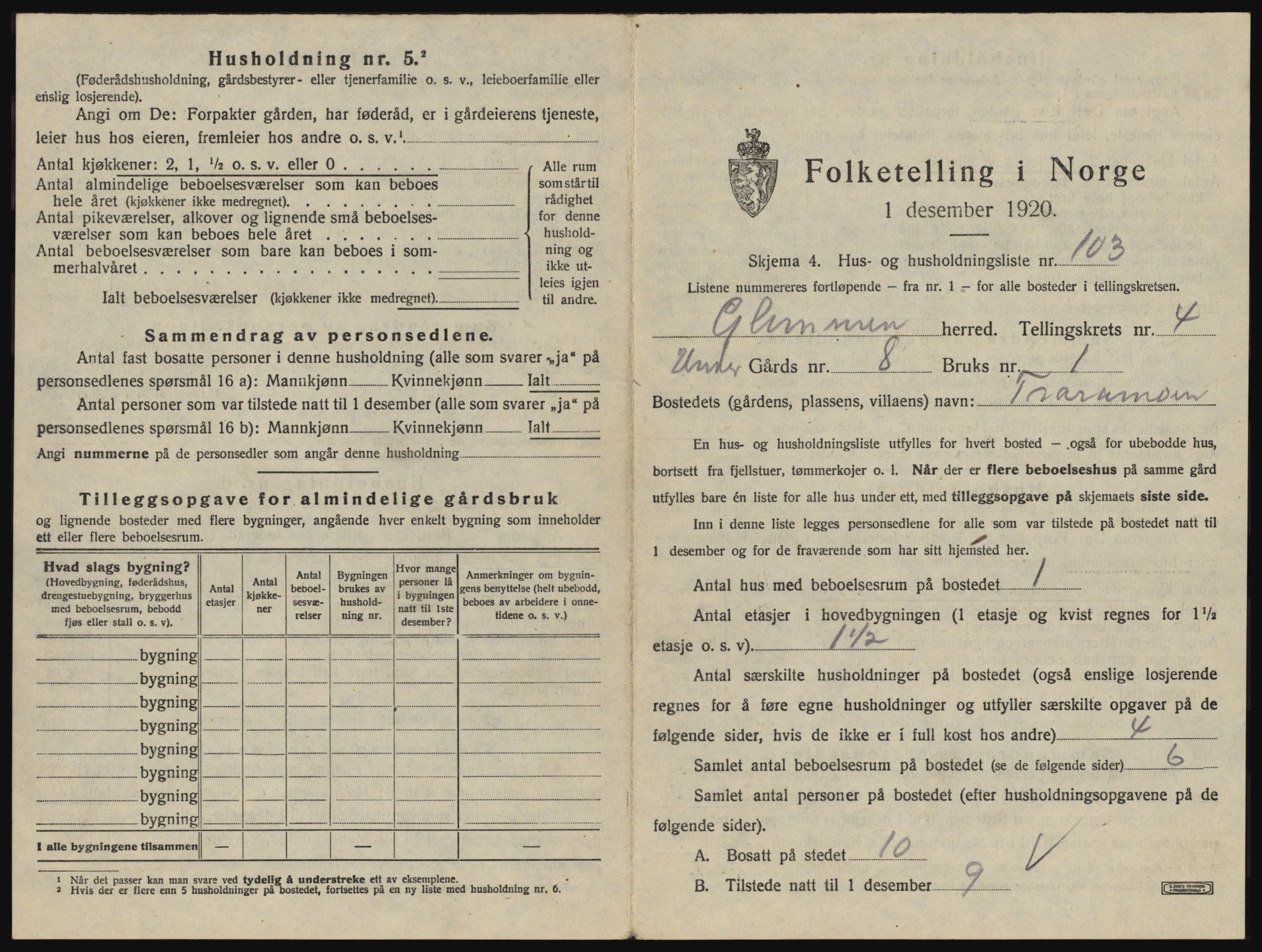 SAO, 1920 census for Glemmen, 1920, p. 1393