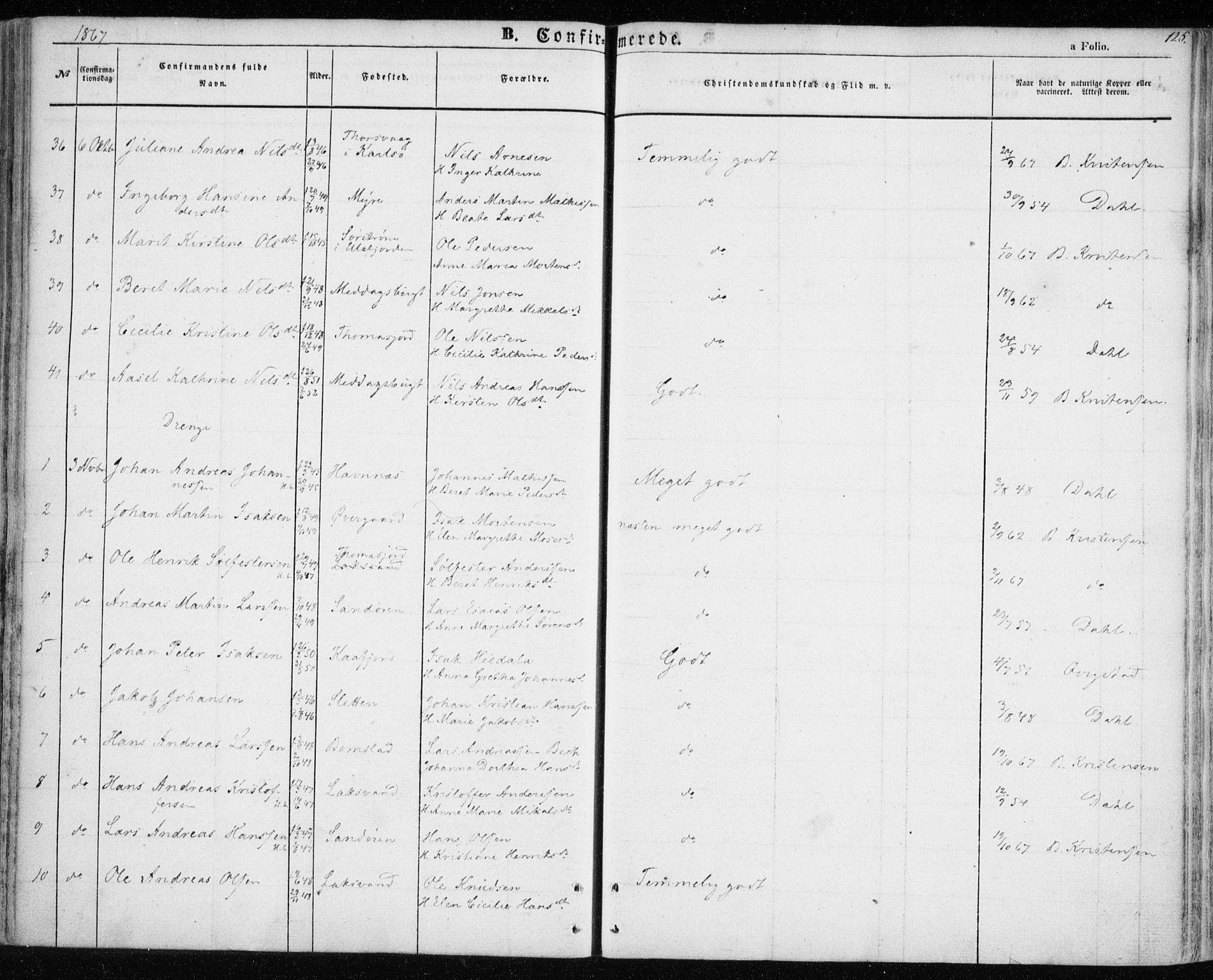 Balsfjord sokneprestembete, SATØ/S-1303/G/Ga/L0003kirke: Parish register (official) no. 3, 1856-1870, p. 125
