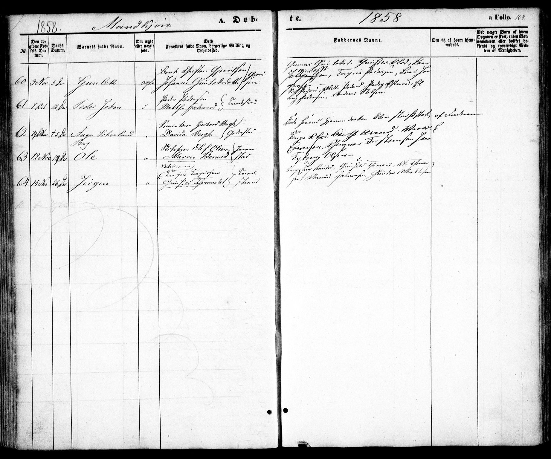 Holt sokneprestkontor, AV/SAK-1111-0021/F/Fa/L0008: Parish register (official) no. A 8, 1849-1860, p. 104