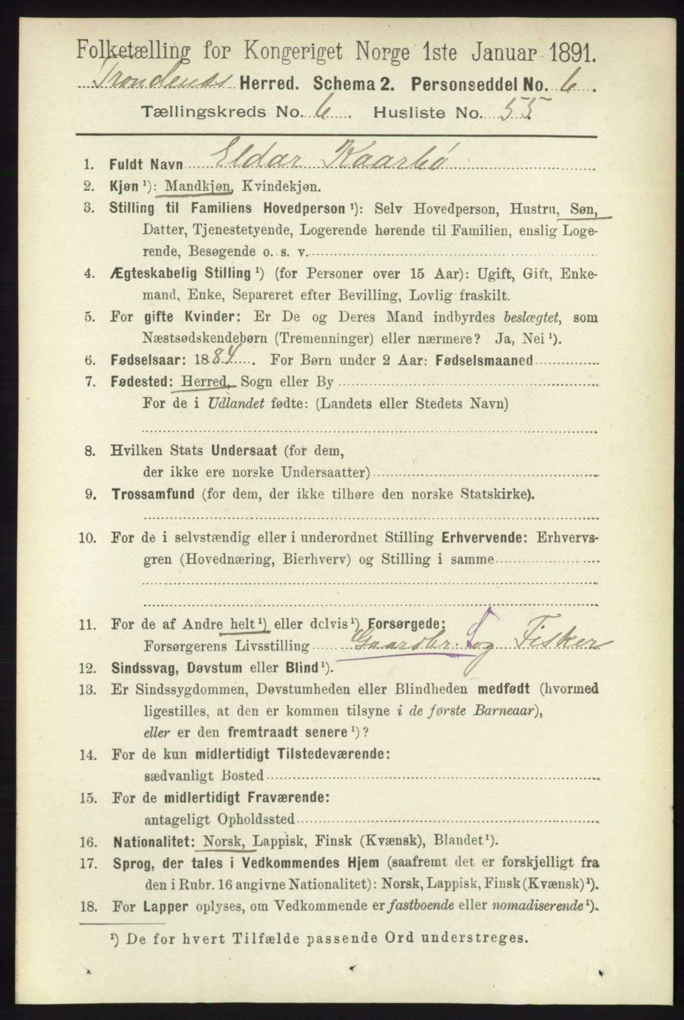 RA, 1891 census for 1914 Trondenes, 1891, p. 4173