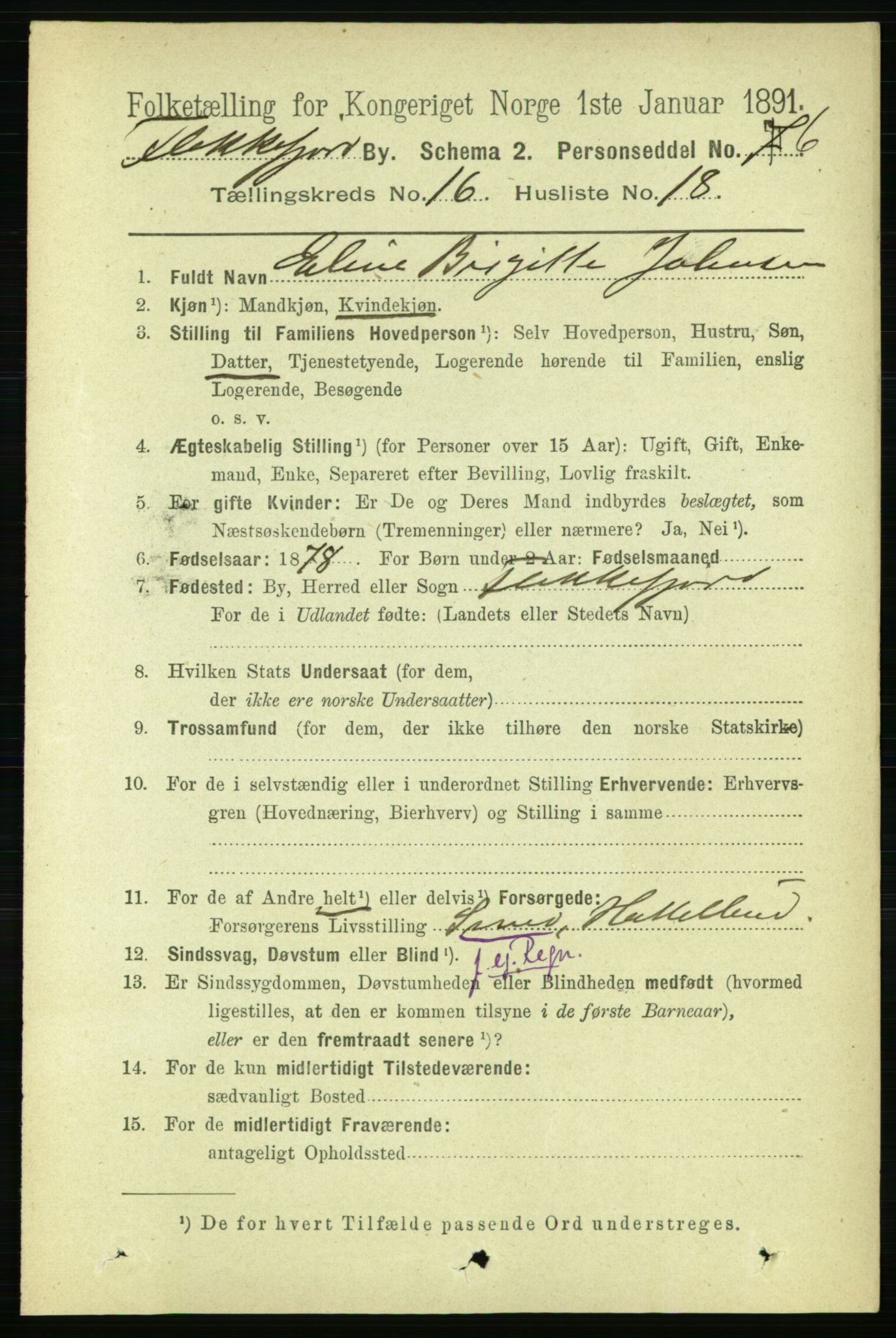 RA, 1891 census for 1004 Flekkefjord, 1891, p. 2081