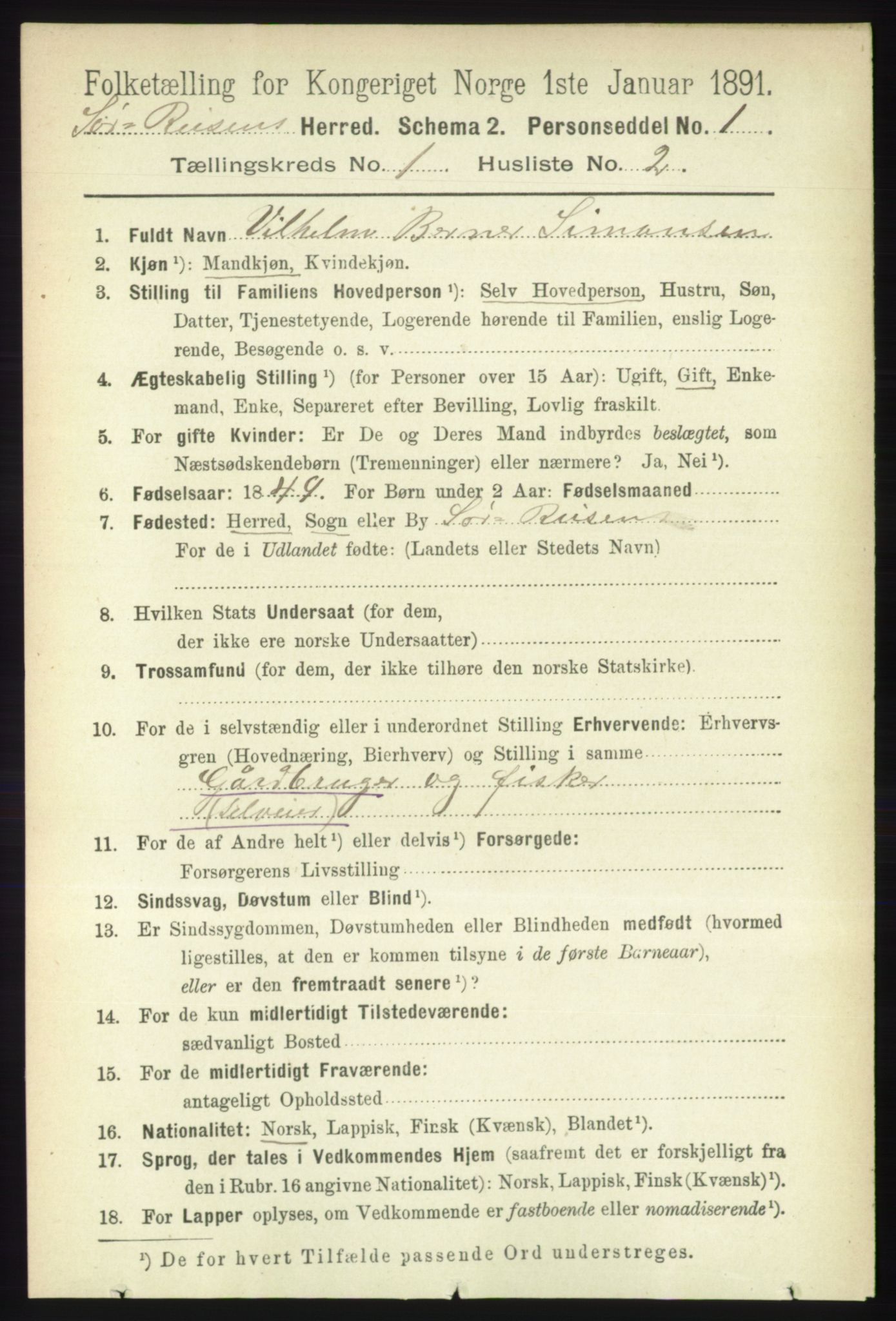 RA, 1891 census for 1925 Sørreisa, 1891, p. 69