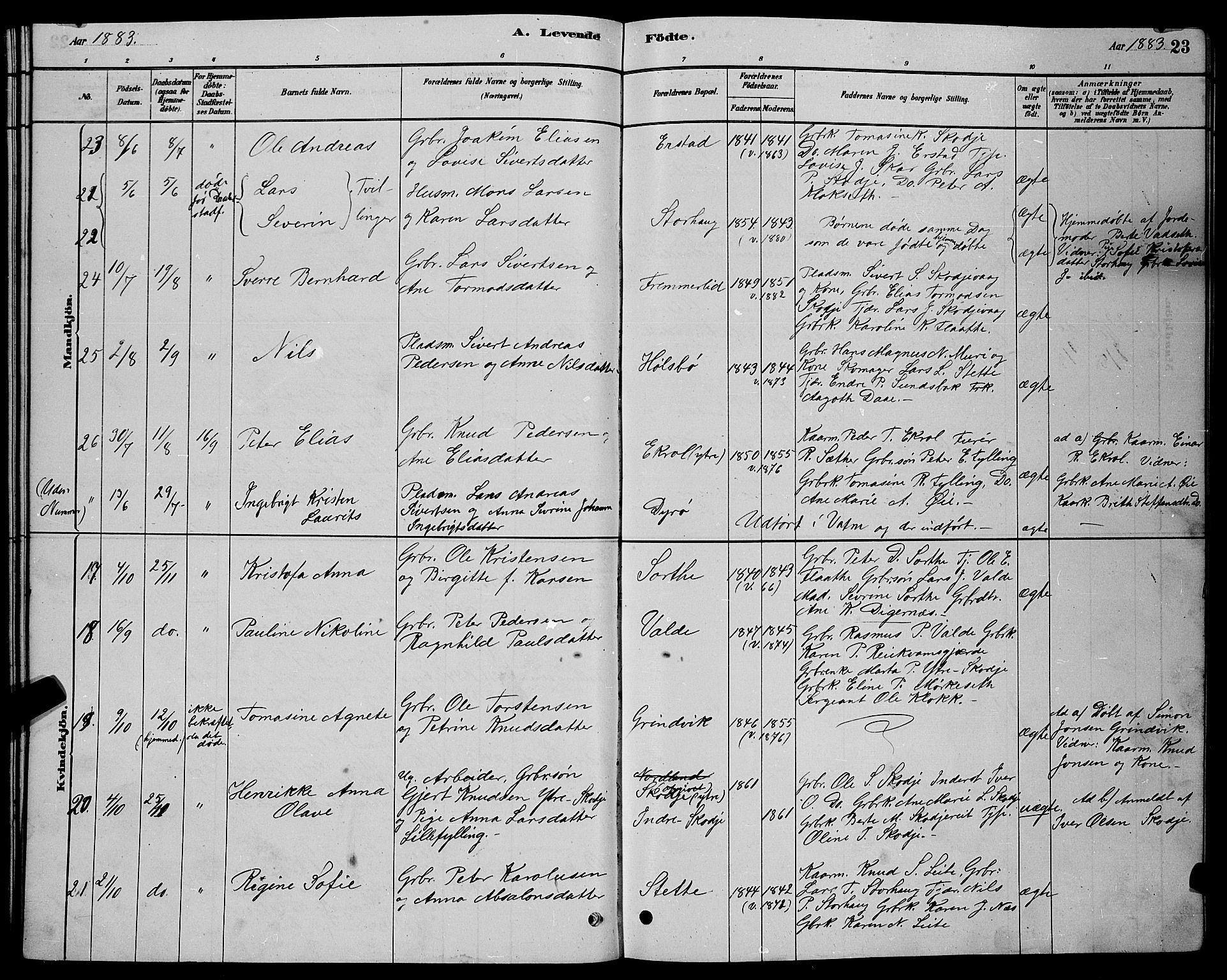 Ministerialprotokoller, klokkerbøker og fødselsregistre - Møre og Romsdal, SAT/A-1454/524/L0365: Parish register (copy) no. 524C06, 1880-1899, p. 23