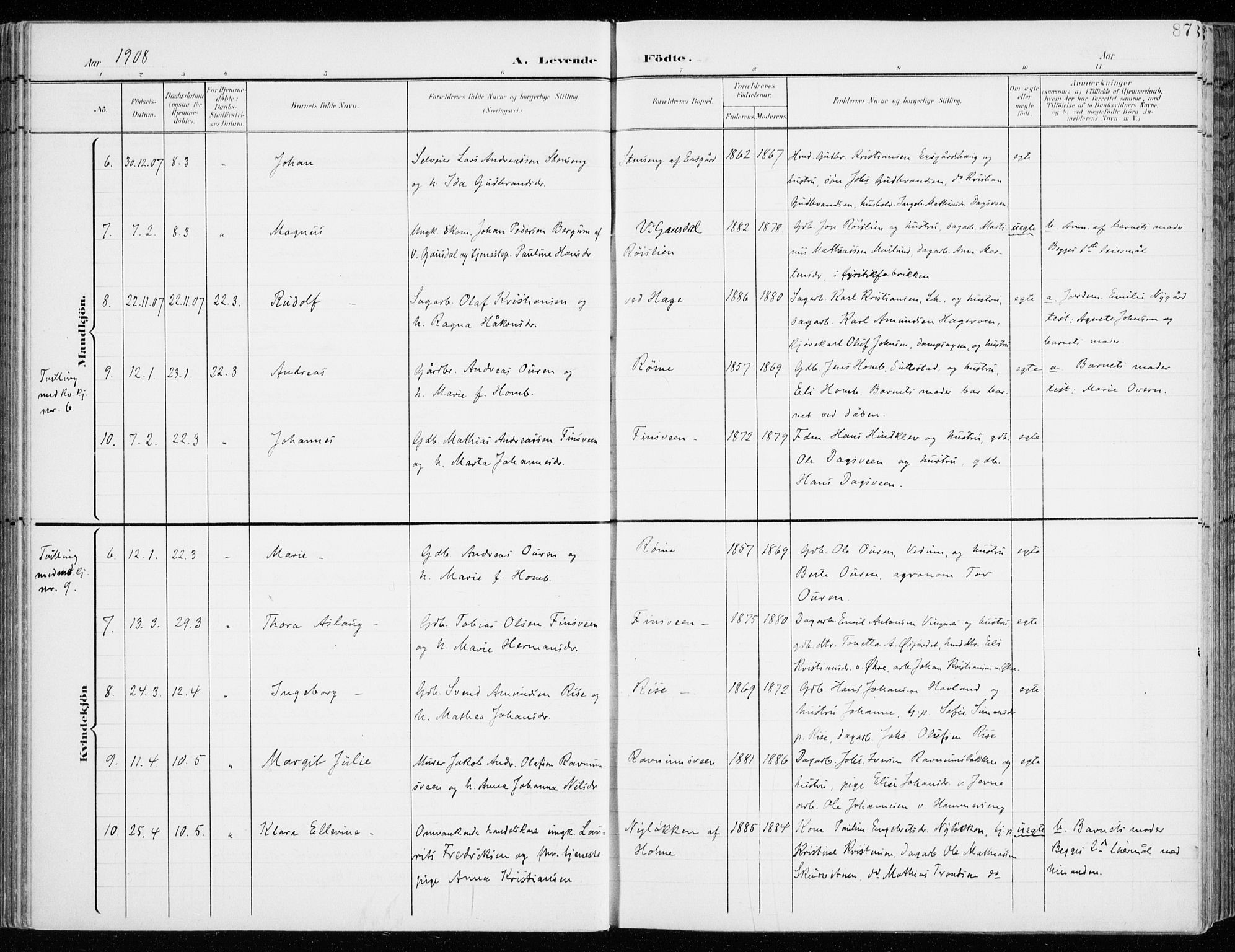 Fåberg prestekontor, AV/SAH-PREST-086/H/Ha/Haa/L0011: Parish register (official) no. 11, 1899-1913, p. 87