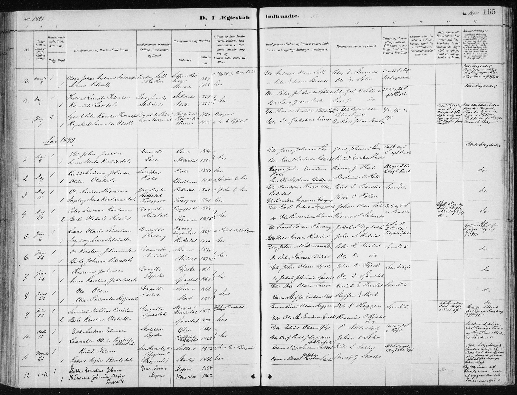 Ministerialprotokoller, klokkerbøker og fødselsregistre - Møre og Romsdal, AV/SAT-A-1454/515/L0215: Parish register (copy) no. 515C02, 1884-1906, p. 165