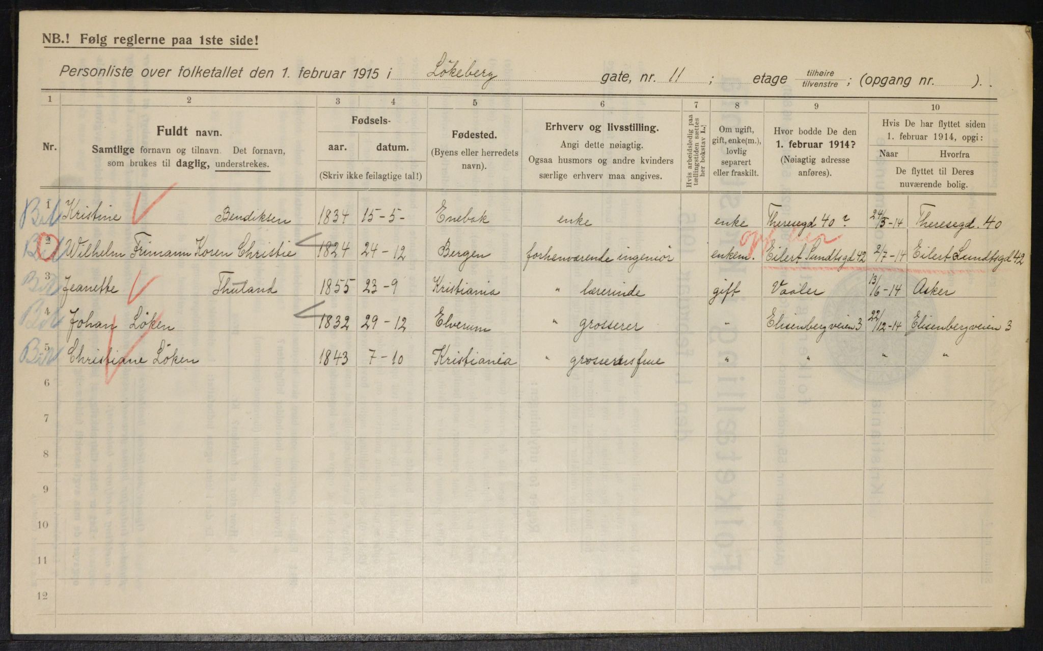 OBA, Municipal Census 1915 for Kristiania, 1915, p. 57998