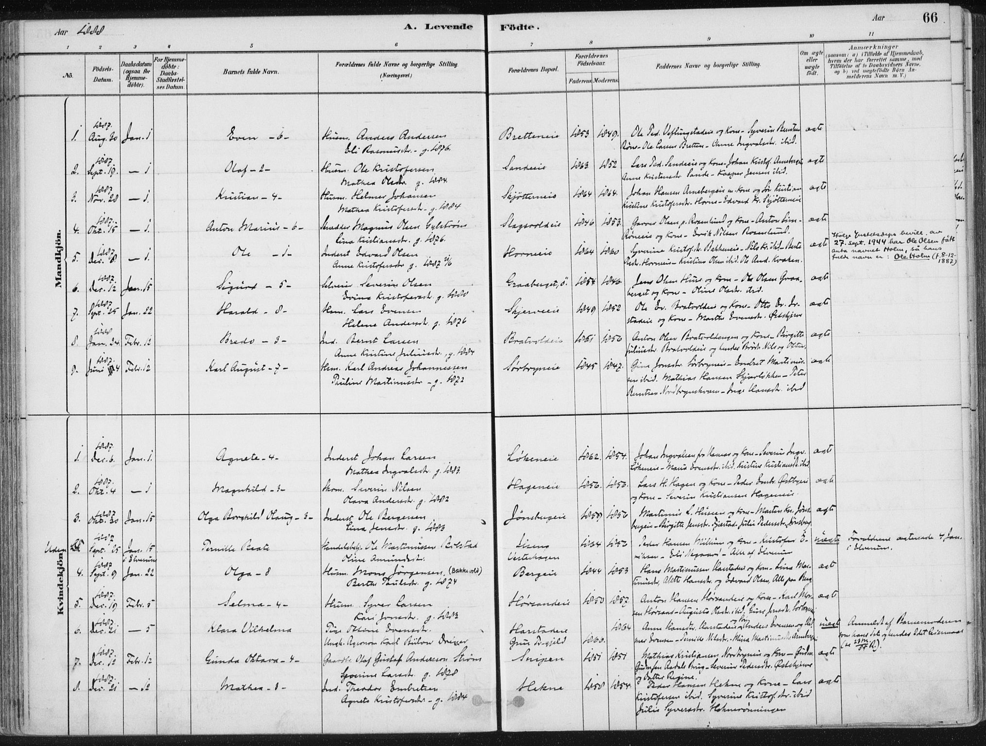 Romedal prestekontor, SAH/PREST-004/K/L0010: Parish register (official) no. 10, 1880-1895, p. 66