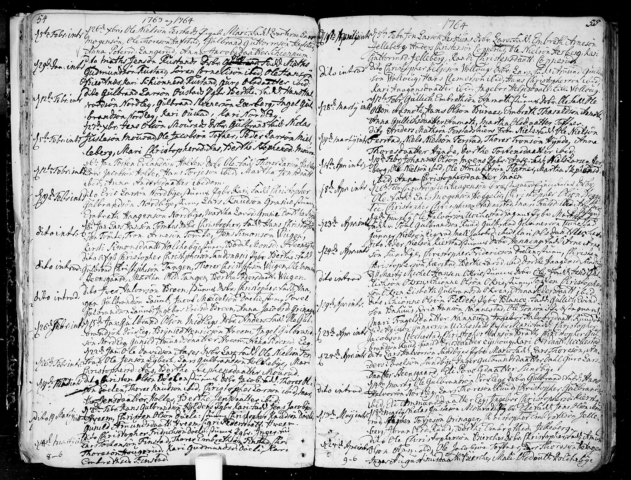 Nannestad prestekontor Kirkebøker, AV/SAO-A-10414a/F/Fa/L0007: Parish register (official) no. I 7, 1754-1791, p. 54-55