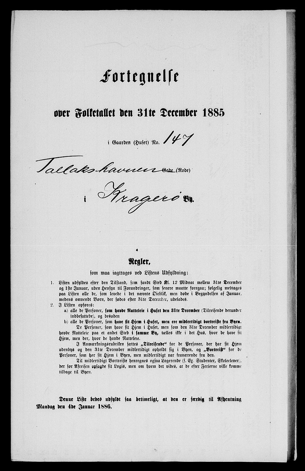 SAKO, 1885 census for 0801 Kragerø, 1885, p. 327