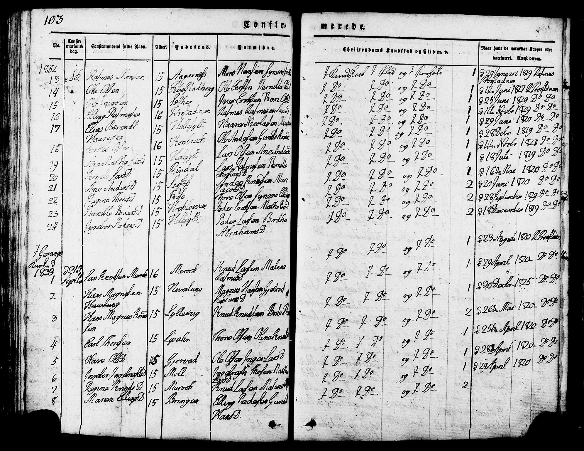 Ministerialprotokoller, klokkerbøker og fødselsregistre - Møre og Romsdal, SAT/A-1454/517/L0221: Parish register (official) no. 517A01, 1827-1858, p. 103