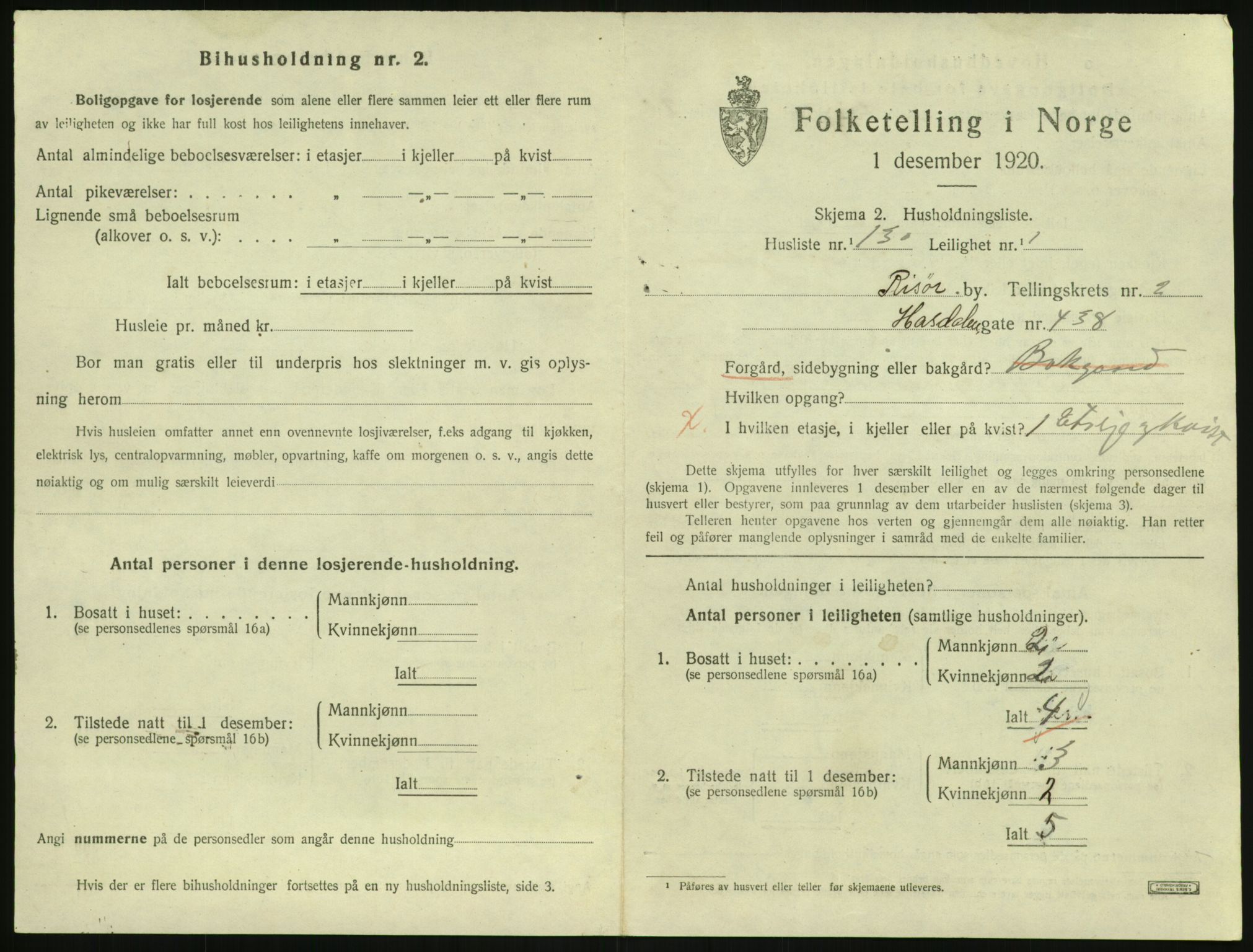 SAK, 1920 census for Risør, 1920, p. 2317