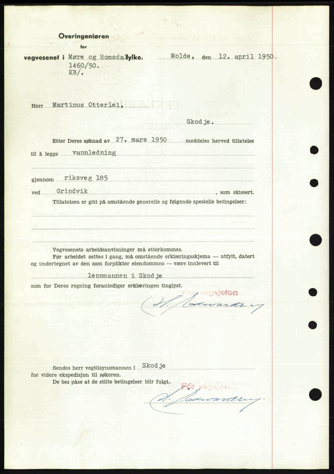 Nordre Sunnmøre sorenskriveri, AV/SAT-A-0006/1/2/2C/2Ca: Mortgage book no. A34, 1950-1950, Diary no: : 1033/1950