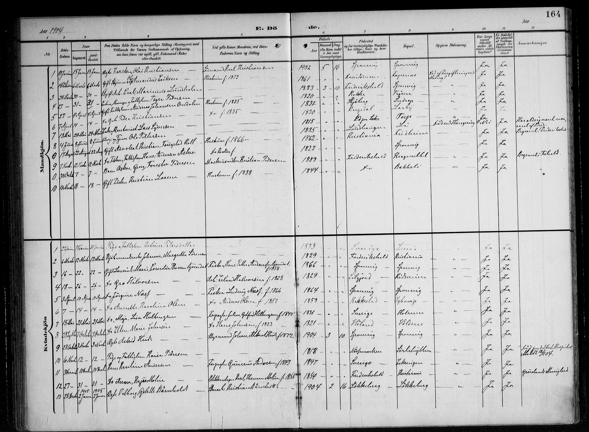 Berg prestekontor Kirkebøker, AV/SAO-A-10902/F/Fa/L0008: Parish register (official) no. I 8, 1902-1920, p. 164