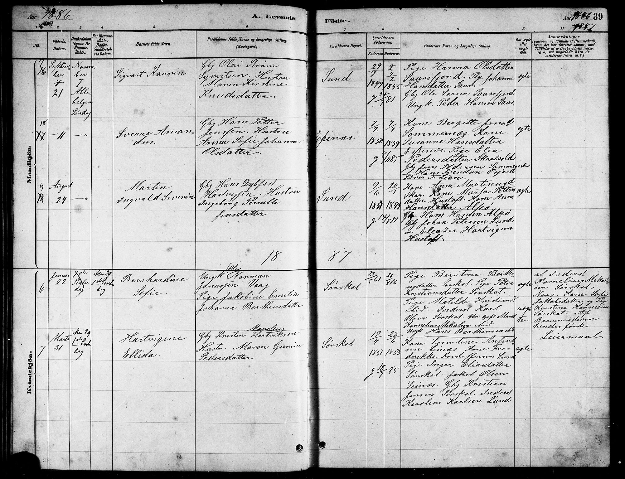 Ministerialprotokoller, klokkerbøker og fødselsregistre - Nordland, AV/SAT-A-1459/857/L0828: Parish register (copy) no. 857C03, 1879-1908, p. 39