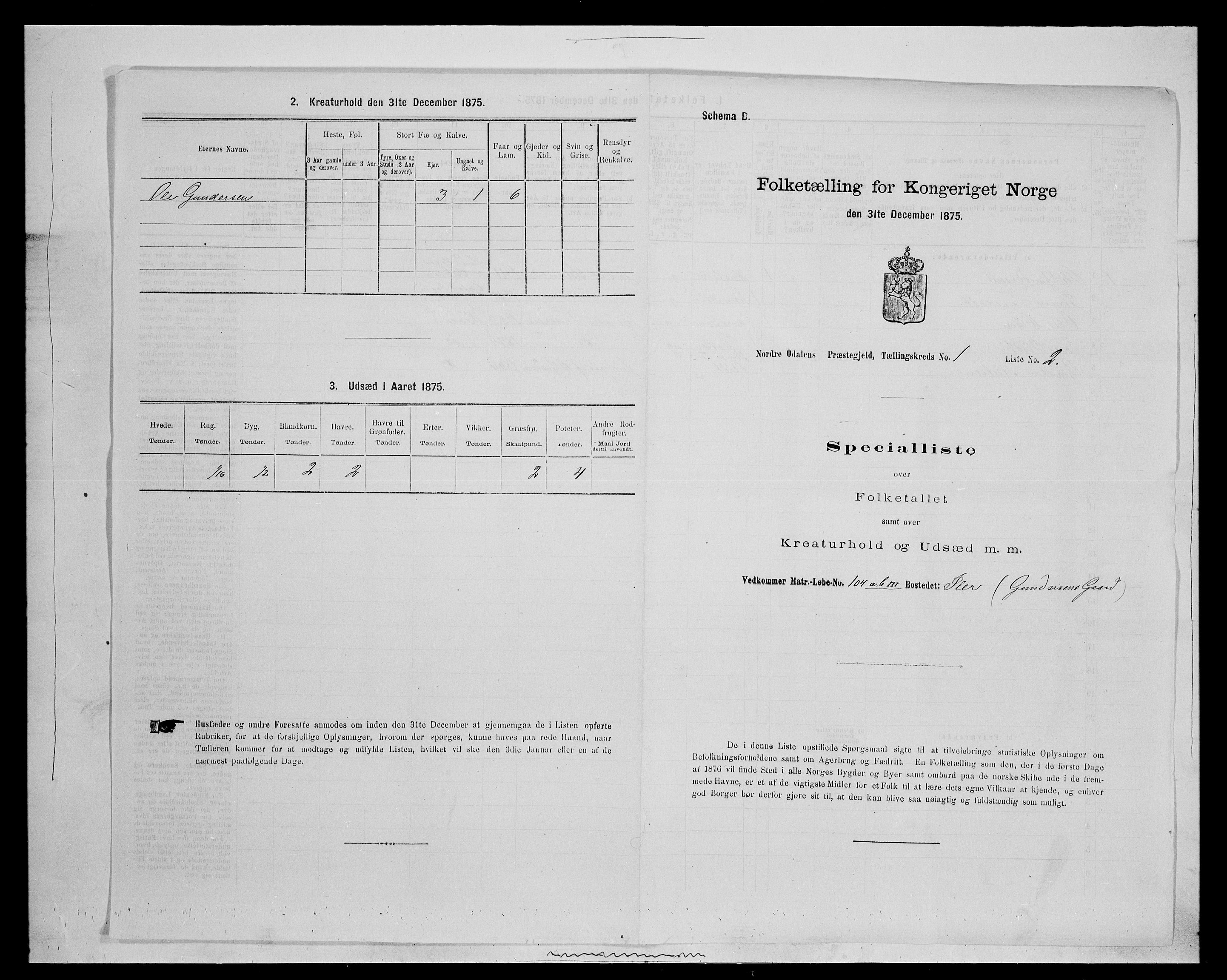 SAH, 1875 census for 0418P Nord-Odal, 1875, p. 74