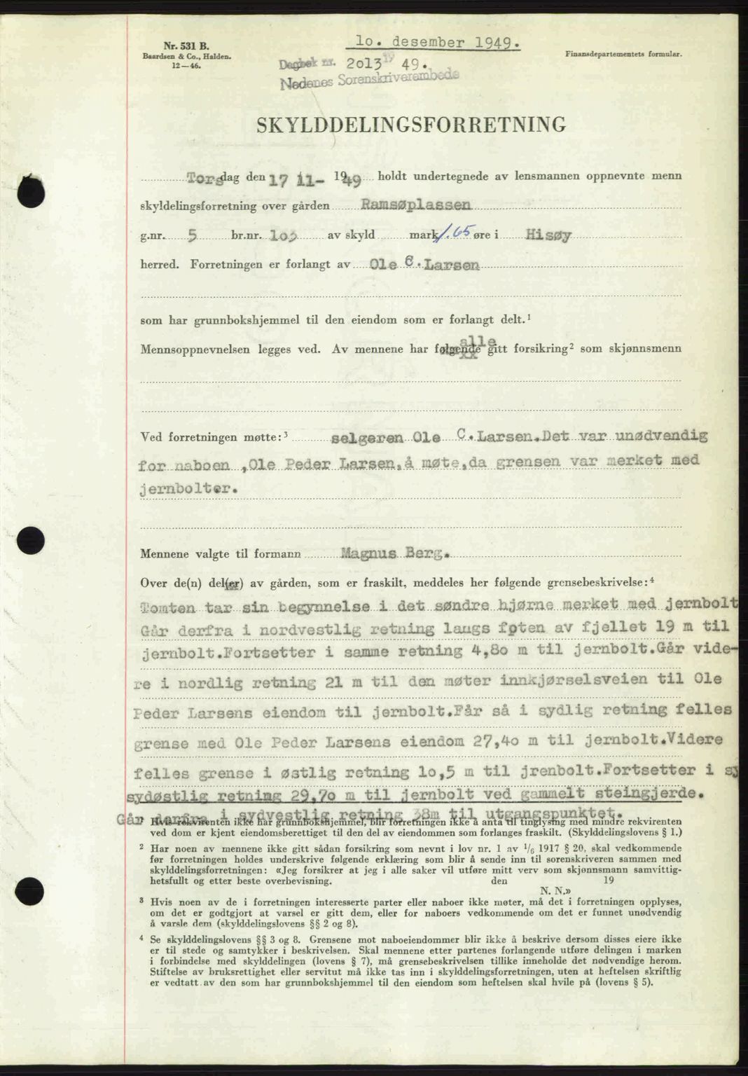 Nedenes sorenskriveri, SAK/1221-0006/G/Gb/Gba/L0061: Mortgage book no. A13, 1949-1949, Diary no: : 2013/1949