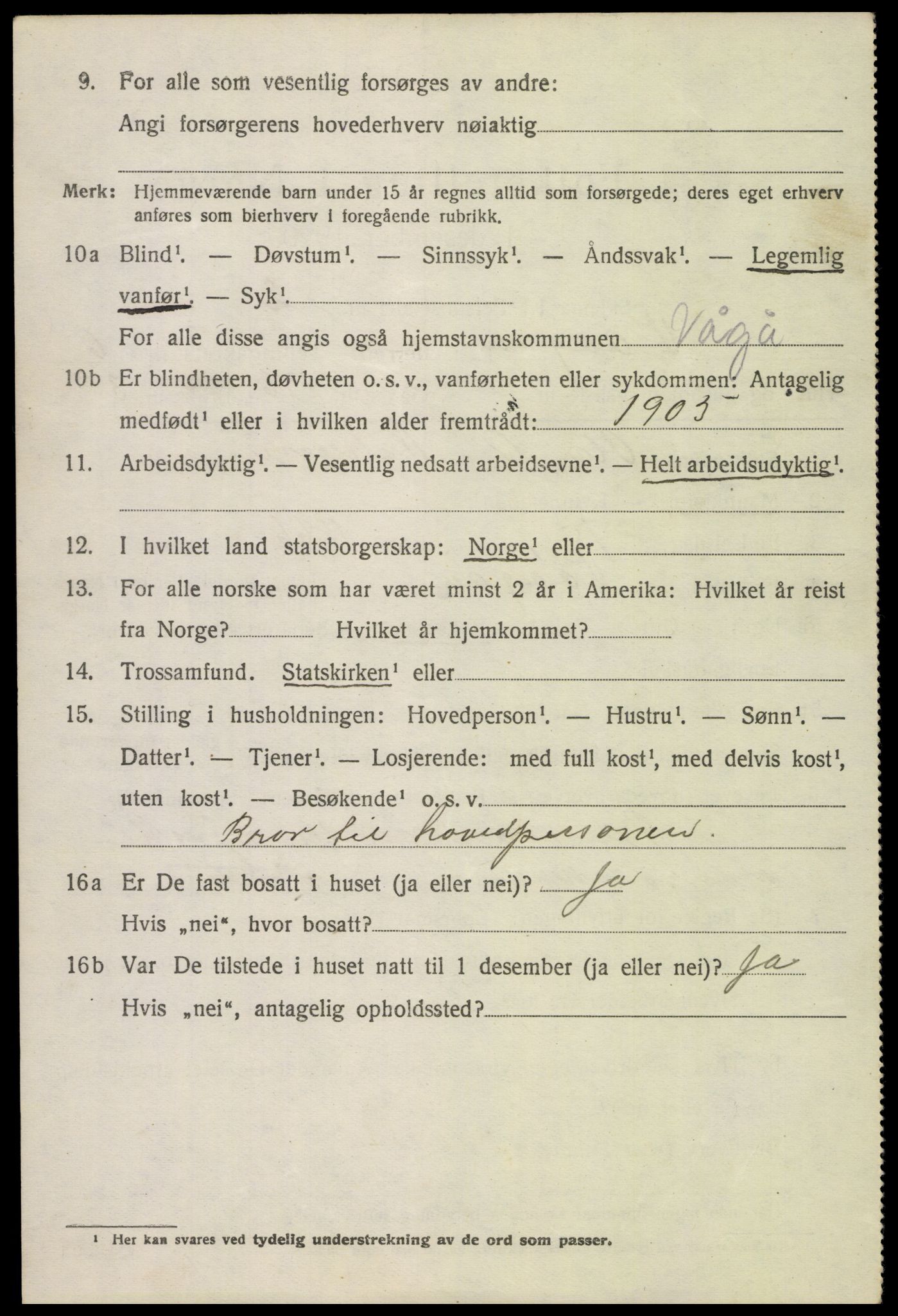 SAH, 1920 census for Vågå, 1920, p. 5289