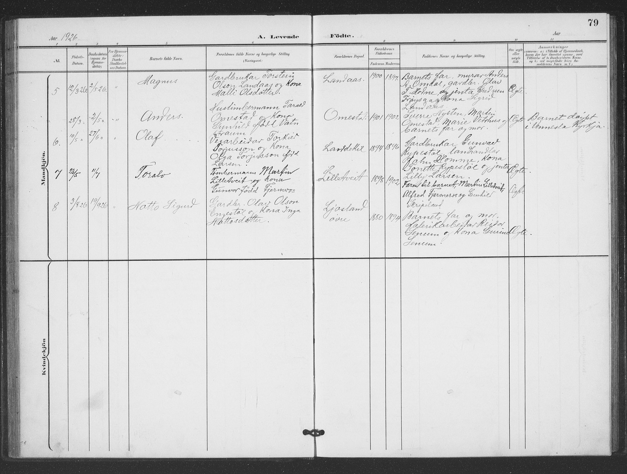 Evje sokneprestkontor, SAK/1111-0008/F/Fb/Fbc/L0005: Parish register (copy) no. B 5, 1901-1935, p. 79