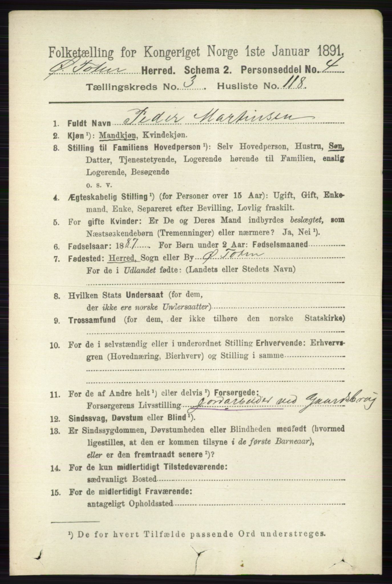 RA, 1891 census for 0528 Østre Toten, 1891, p. 2251