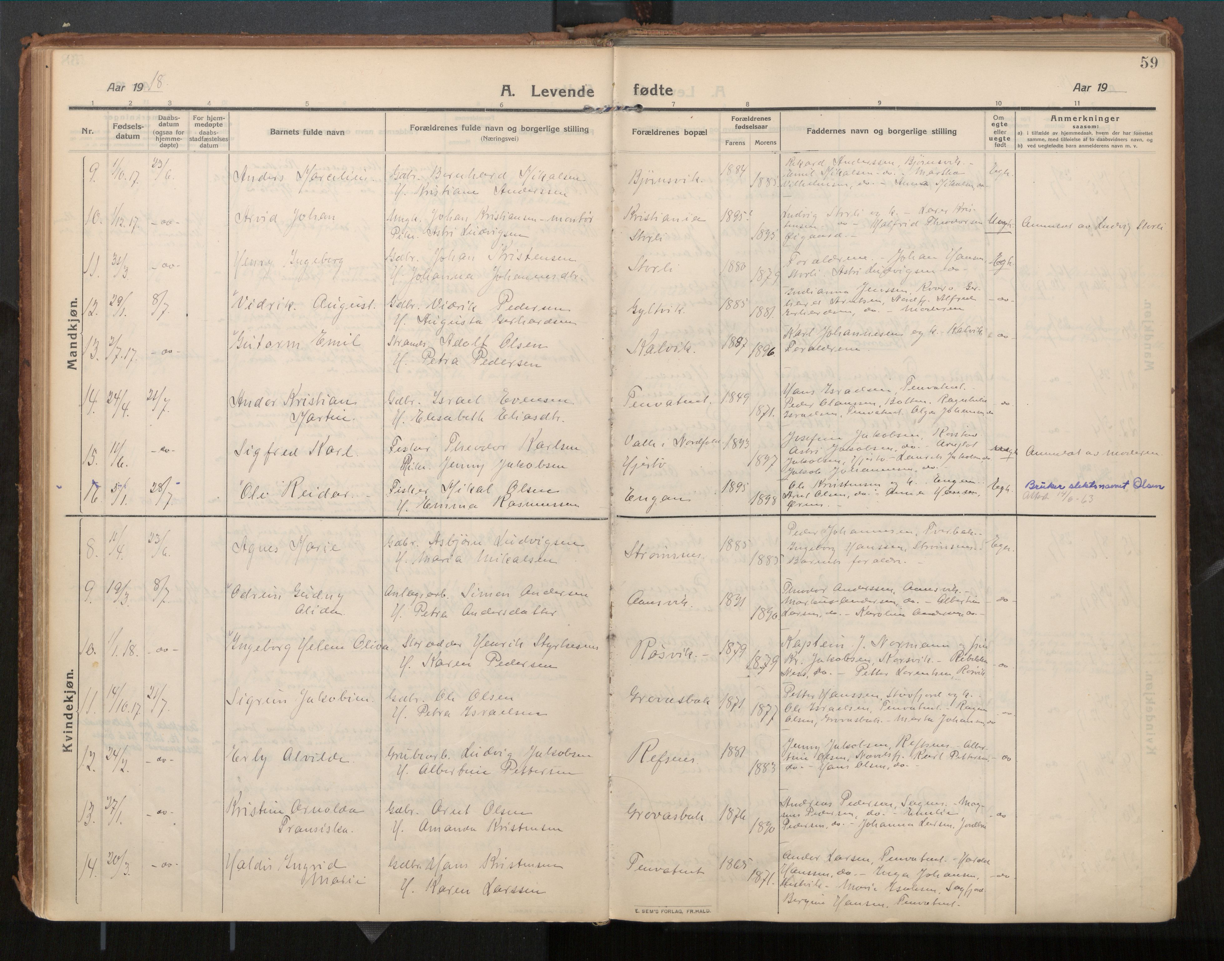 Ministerialprotokoller, klokkerbøker og fødselsregistre - Nordland, AV/SAT-A-1459/854/L0784: Parish register (official) no. 854A07, 1910-1922, p. 59