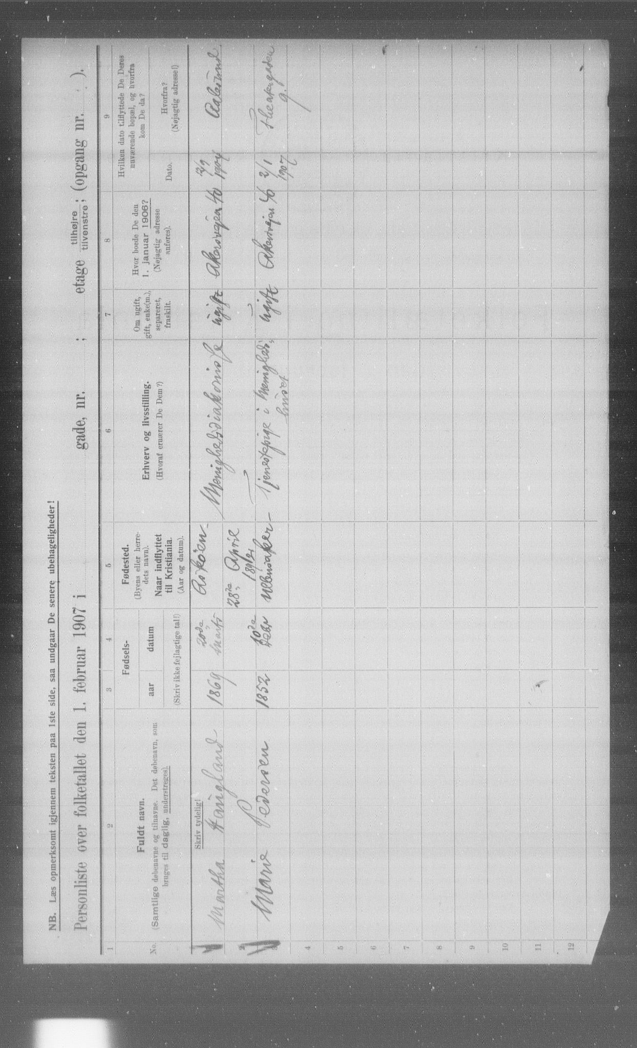 OBA, Municipal Census 1907 for Kristiania, 1907, p. 605