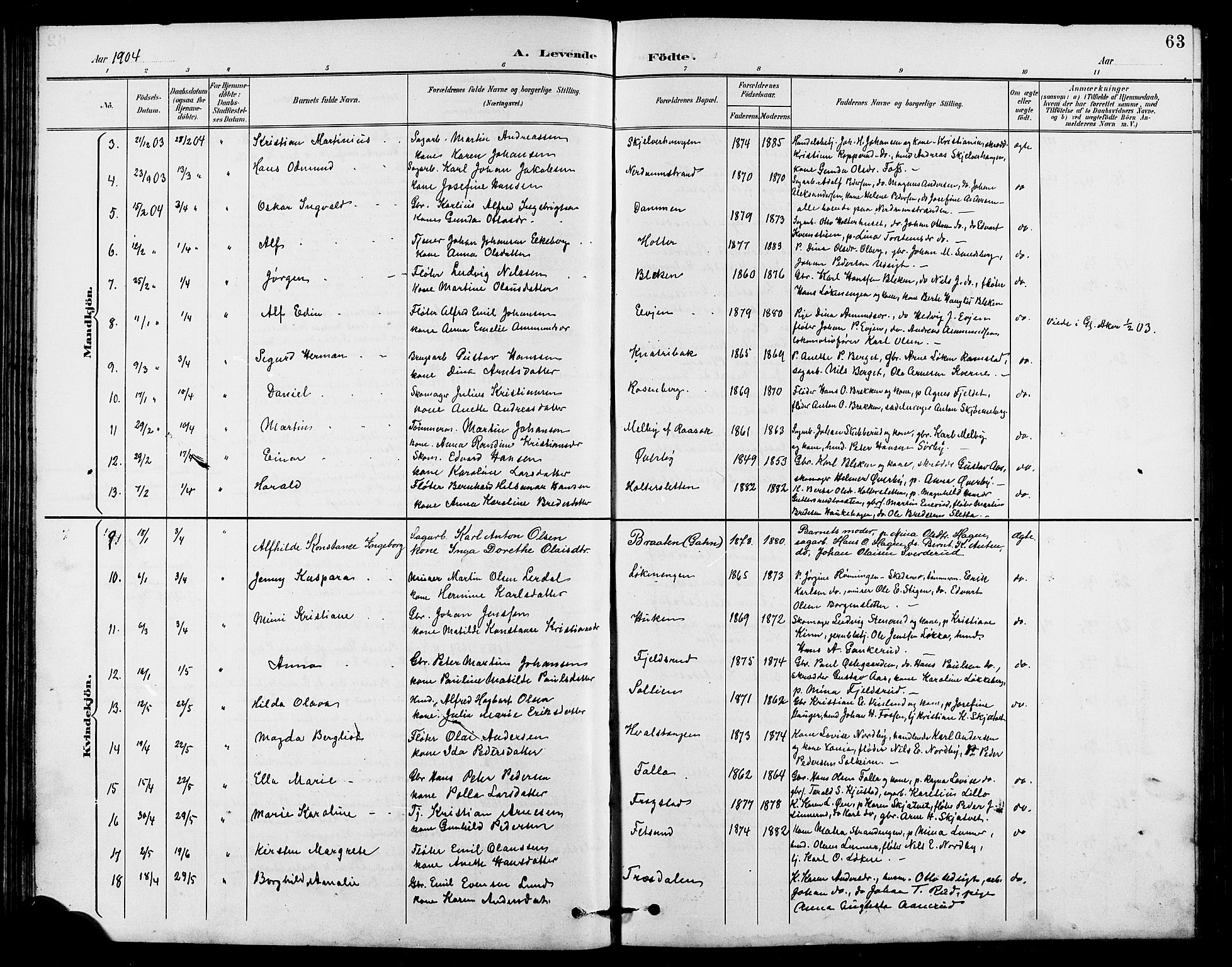 Fet prestekontor Kirkebøker, AV/SAO-A-10370a/G/Ga/L0007: Parish register (copy) no. I 7, 1892-1906, p. 63