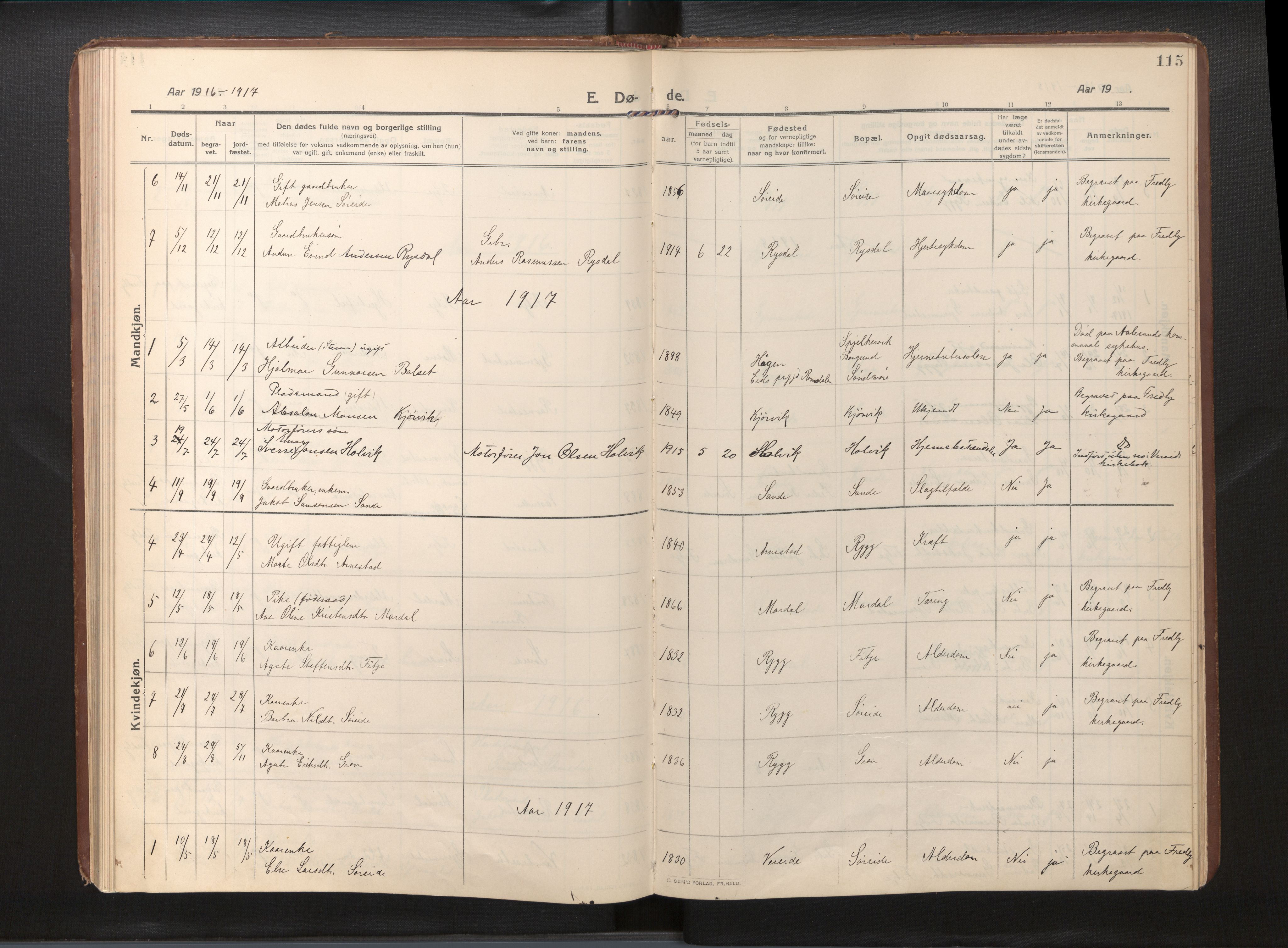 Gloppen sokneprestembete, AV/SAB-A-80101/H/Haa/Haad/L0002: Parish register (official) no. D 2, 1911-1925, p. 114b-115a