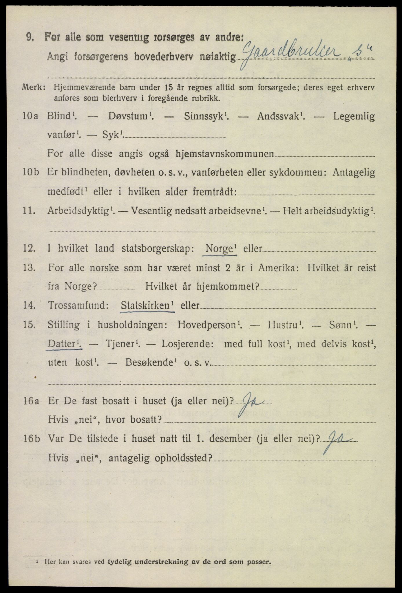 SAK, 1920 census for Bjelland, 1920, p. 1796