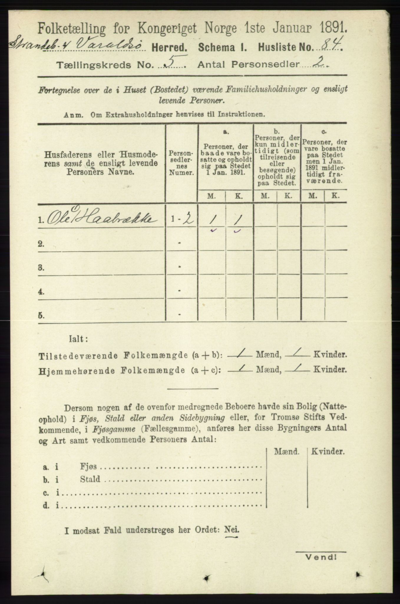 RA, 1891 census for 1226 Strandebarm og Varaldsøy, 1891, p. 1875