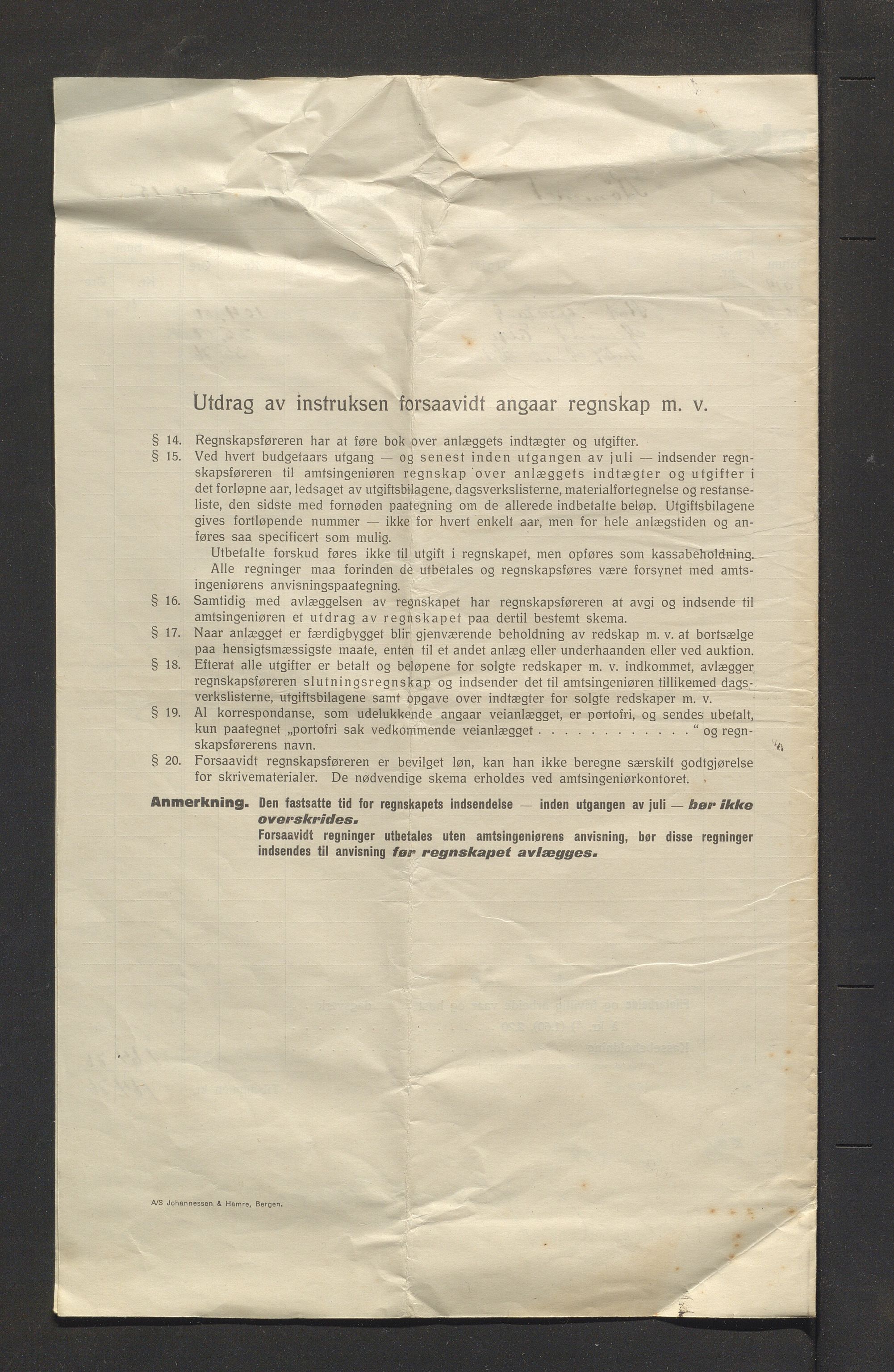 Bømlo kommune. Formannskapet, IKAH/1219-021/E/Ea/L0005/0005: Emneordna korrespondanse / Rekneskap for bygdevegsbygget Eidesvåg-Kås, 1914-1915