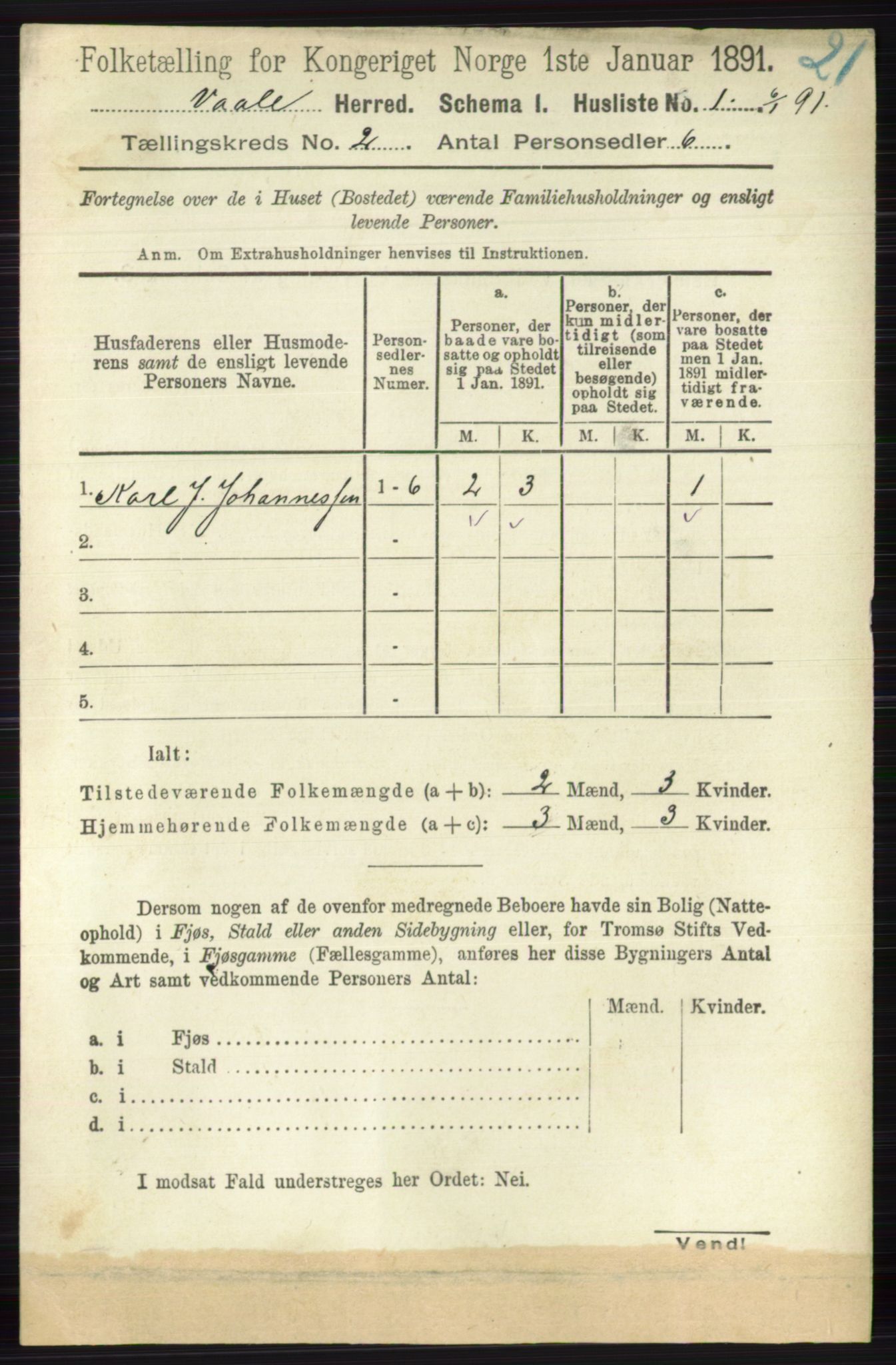 RA, 1891 census for 0716 Våle, 1891, p. 424