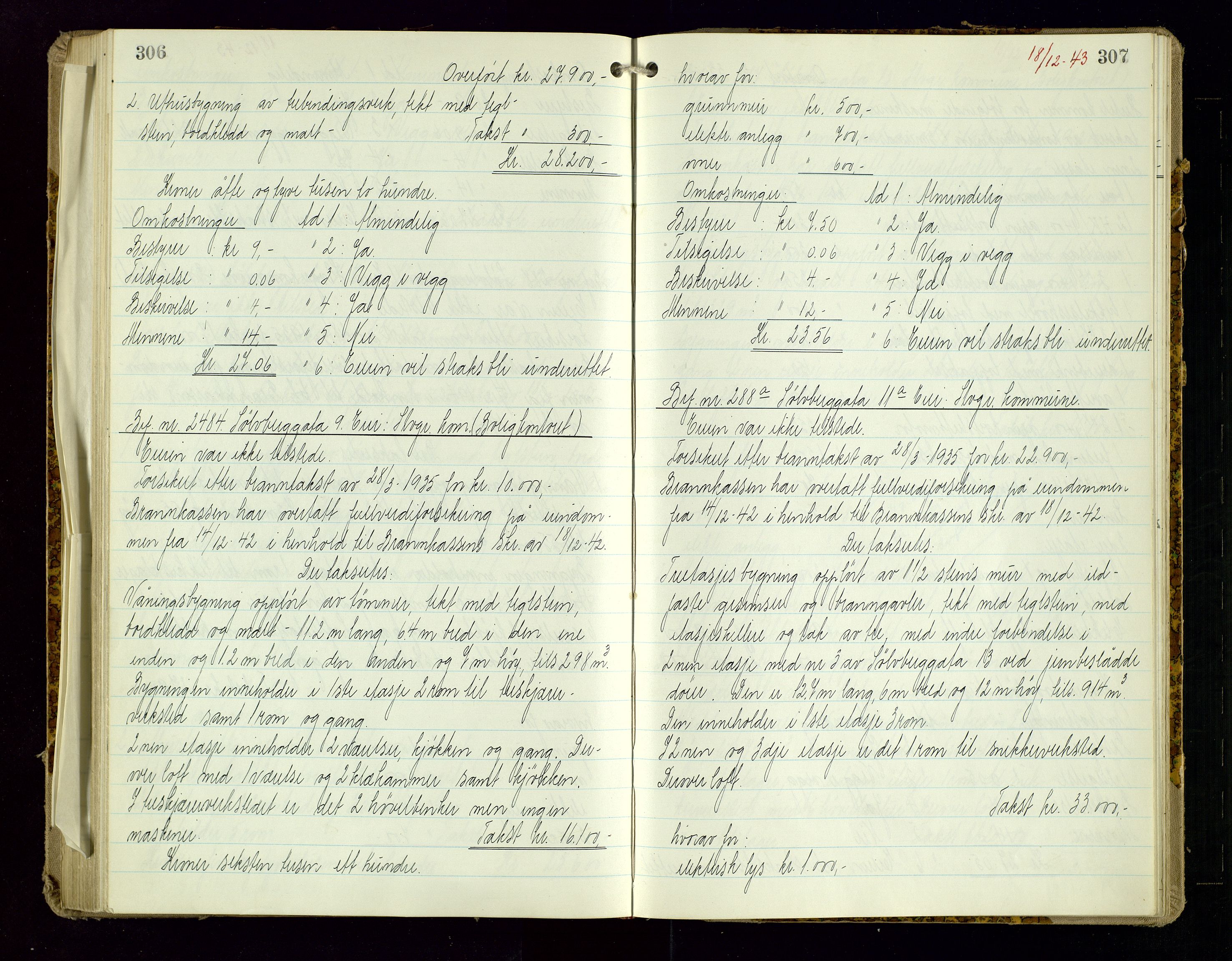 Norges Brannkasse Stavanger, AV/SAST-A-102143/F/Fd/L0029: Branntaksprotokoll nr. 40, 1943-1944, p. 306-307