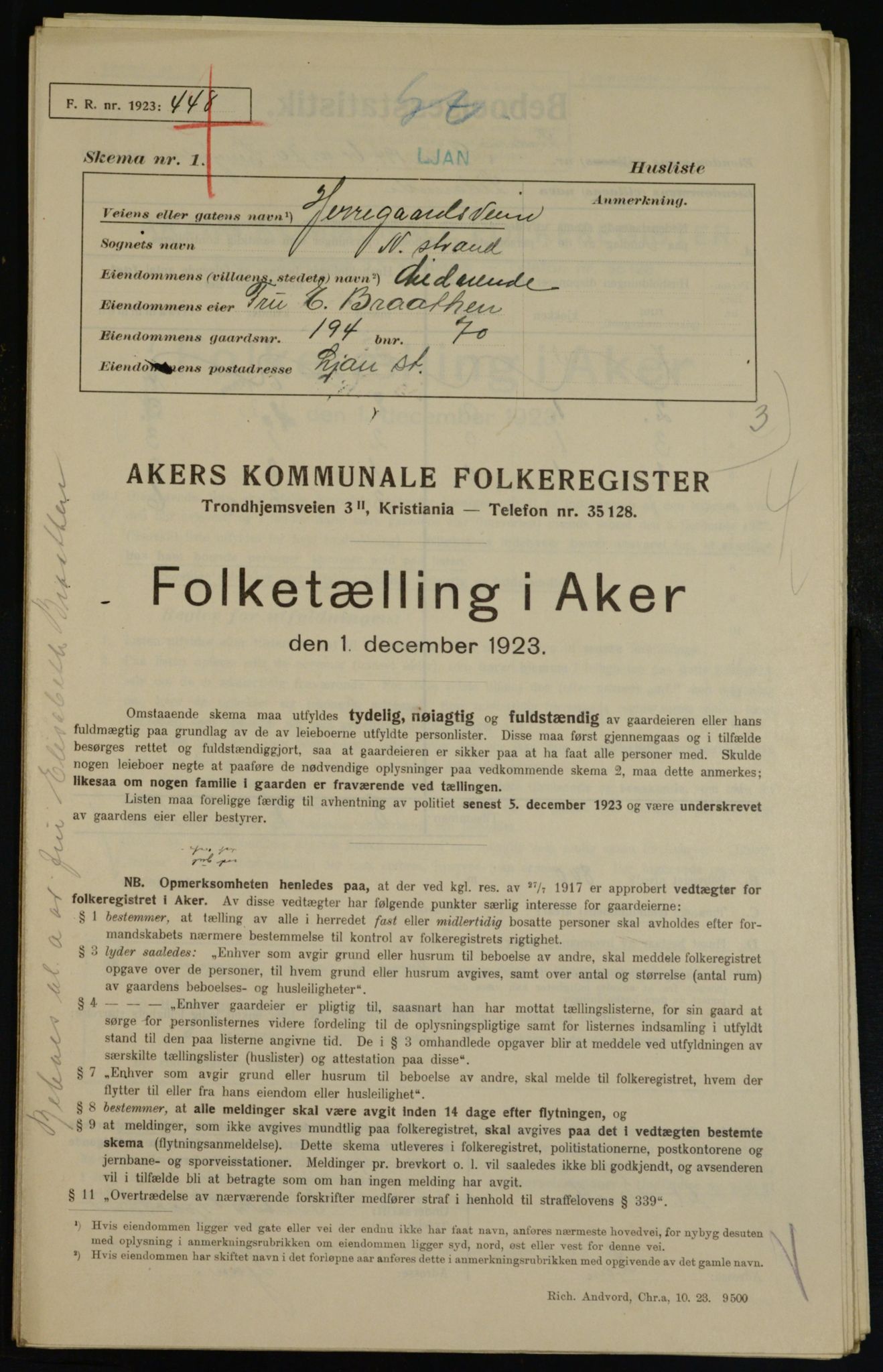 , Municipal Census 1923 for Aker, 1923, p. 39331