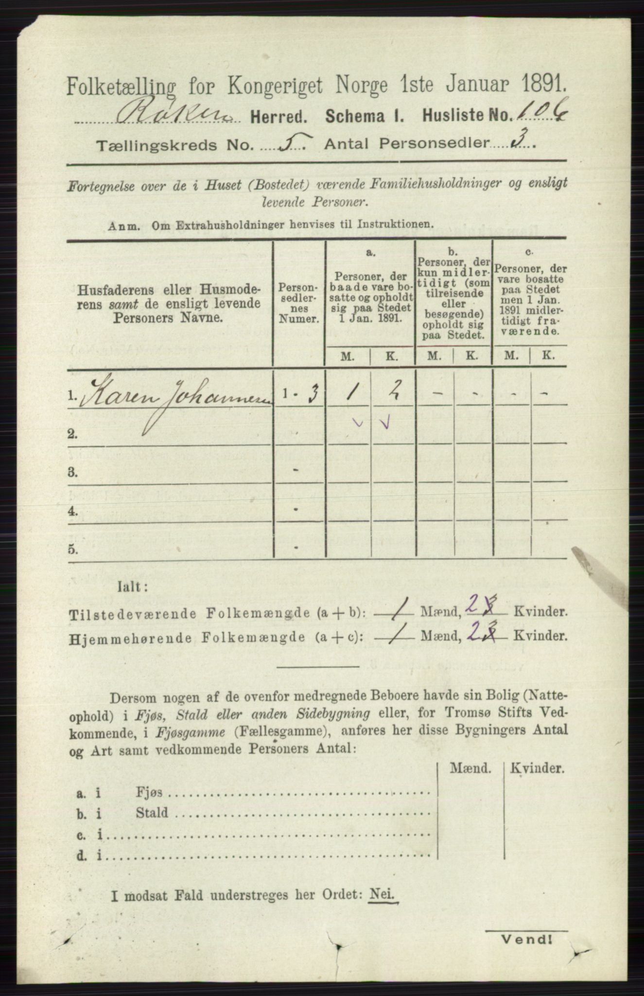 RA, 1891 census for 0627 Røyken, 1891, p. 2870