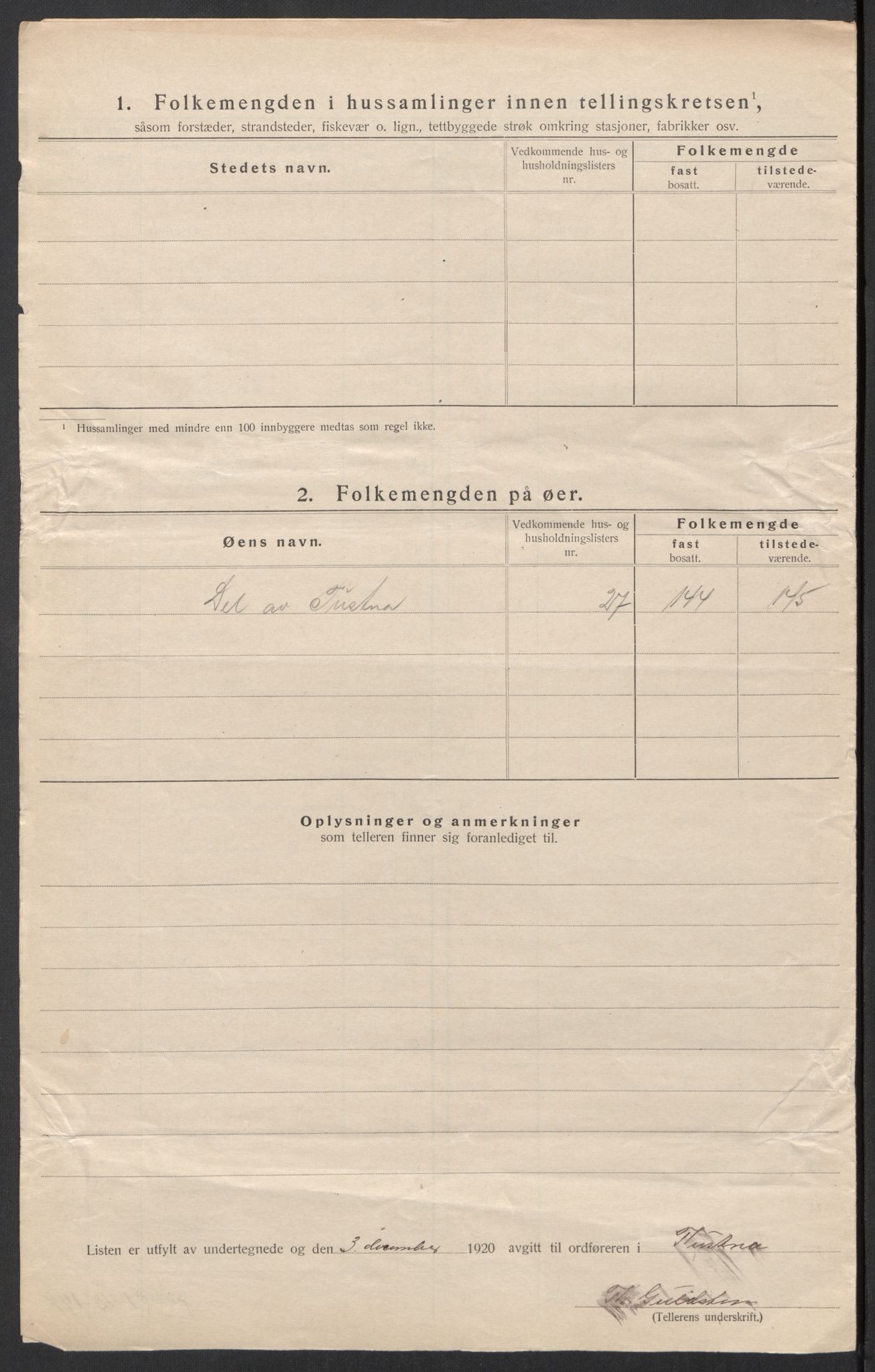 SAT, 1920 census for Tustna, 1920, p. 20