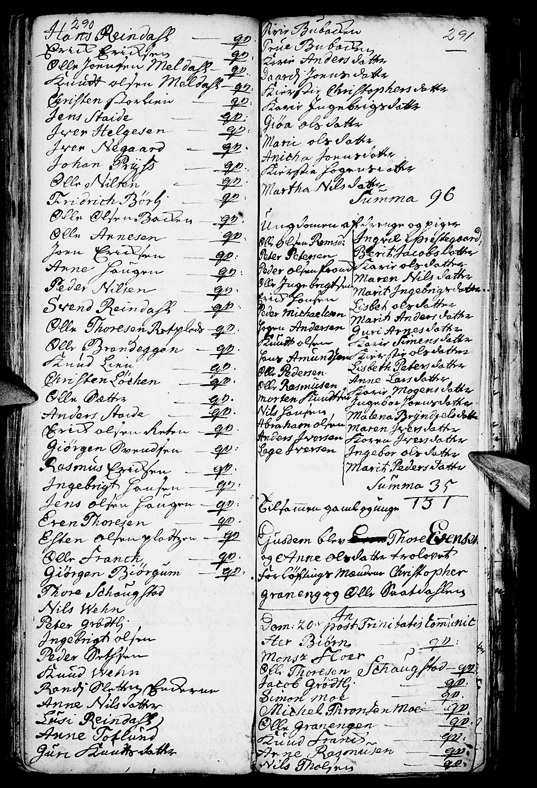 Kvikne prestekontor, SAH/PREST-064/H/Ha/Haa/L0001: Parish register (official) no. 1, 1740-1756, p. 290-291