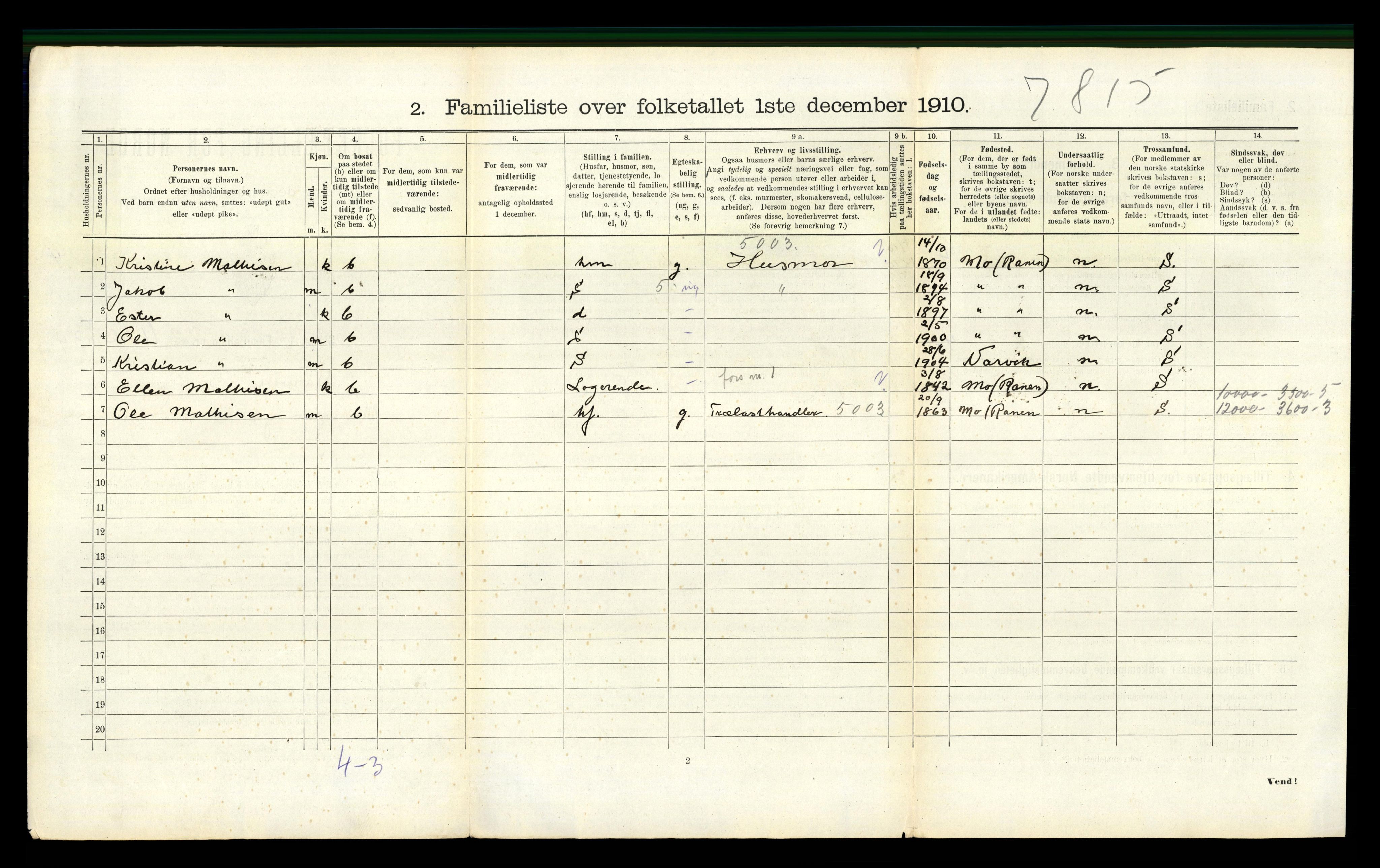 RA, 1910 census for Narvik, 1910, p. 2338