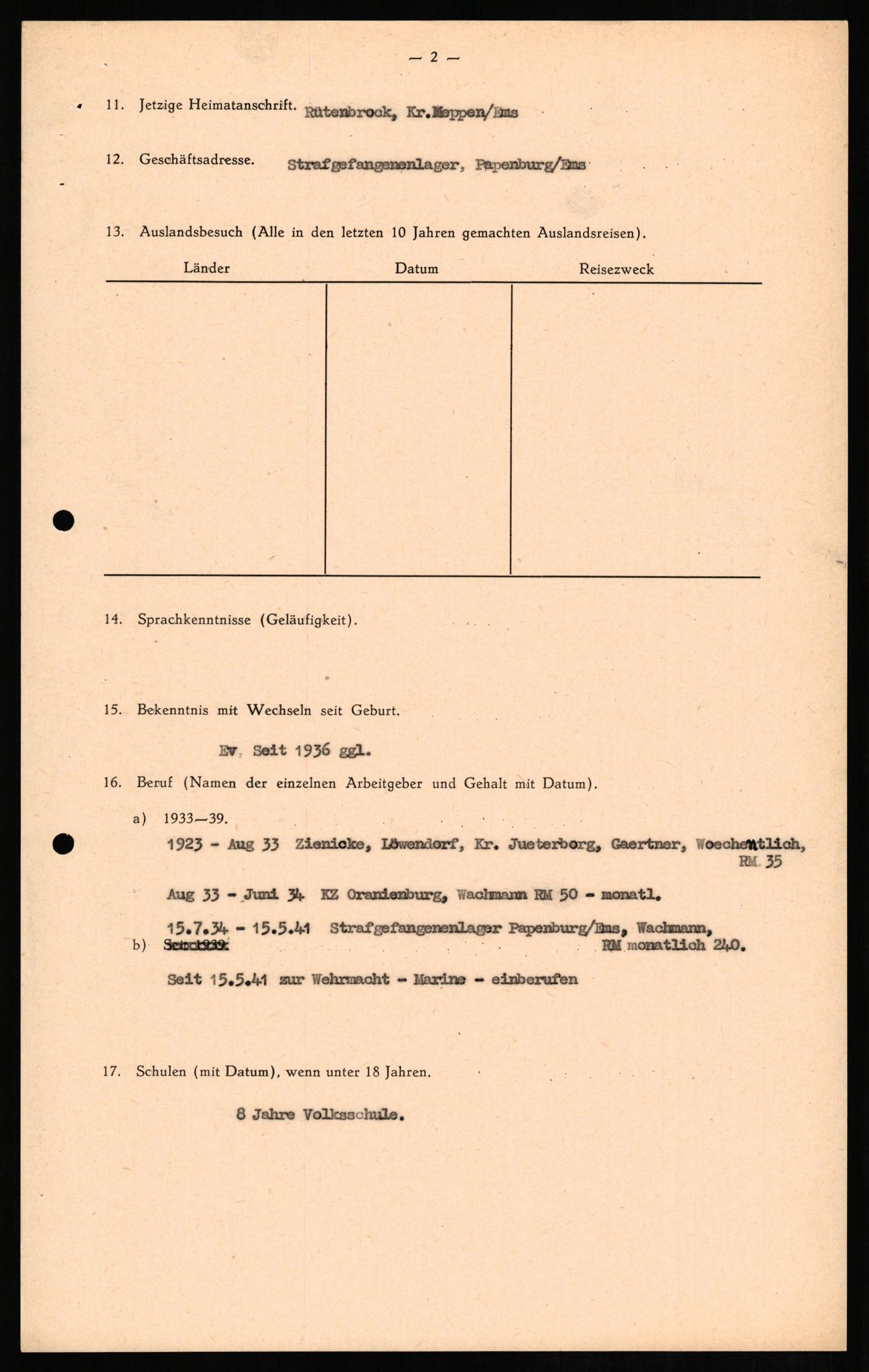 Forsvaret, Forsvarets overkommando II, AV/RA-RAFA-3915/D/Db/L0013: CI Questionaires. Tyske okkupasjonsstyrker i Norge. Tyskere., 1945-1946, p. 134