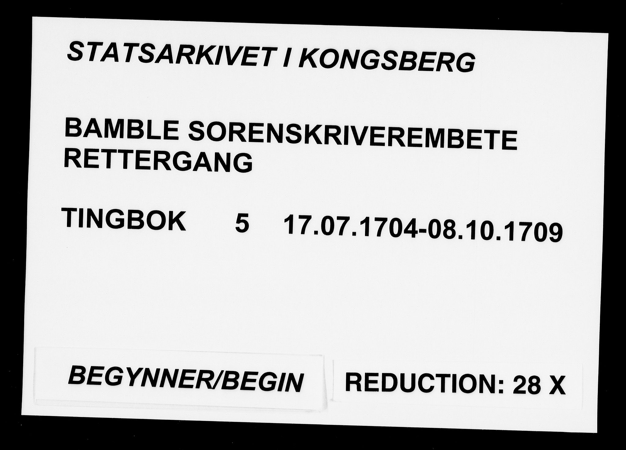 Bamble sorenskriveri, AV/SAKO-A-214/F/Fa/Faa/L0005: Tingbok, 1704-1709